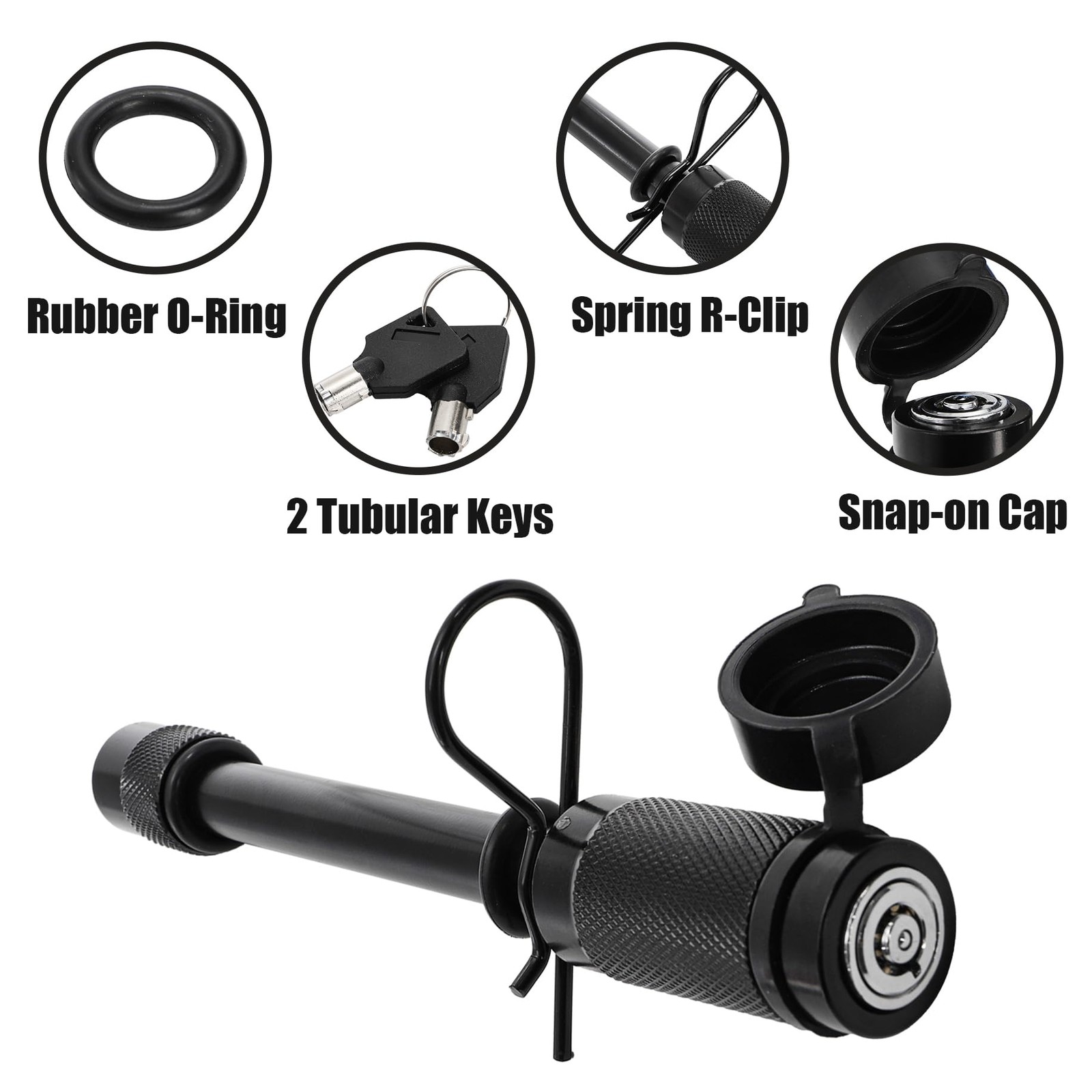 Elsjoy 5/8" Trailer Hitch Lock with Extra Long 4-1/2" Span, Long, Black