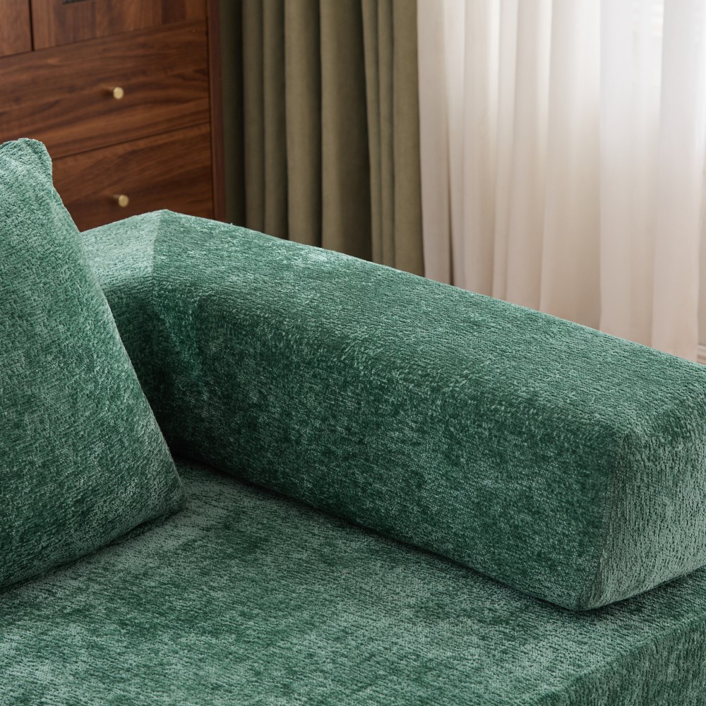 Memory Foam Foldable Sofa Bed 3-Seat Futon for Living Room, Dark Green Chenille