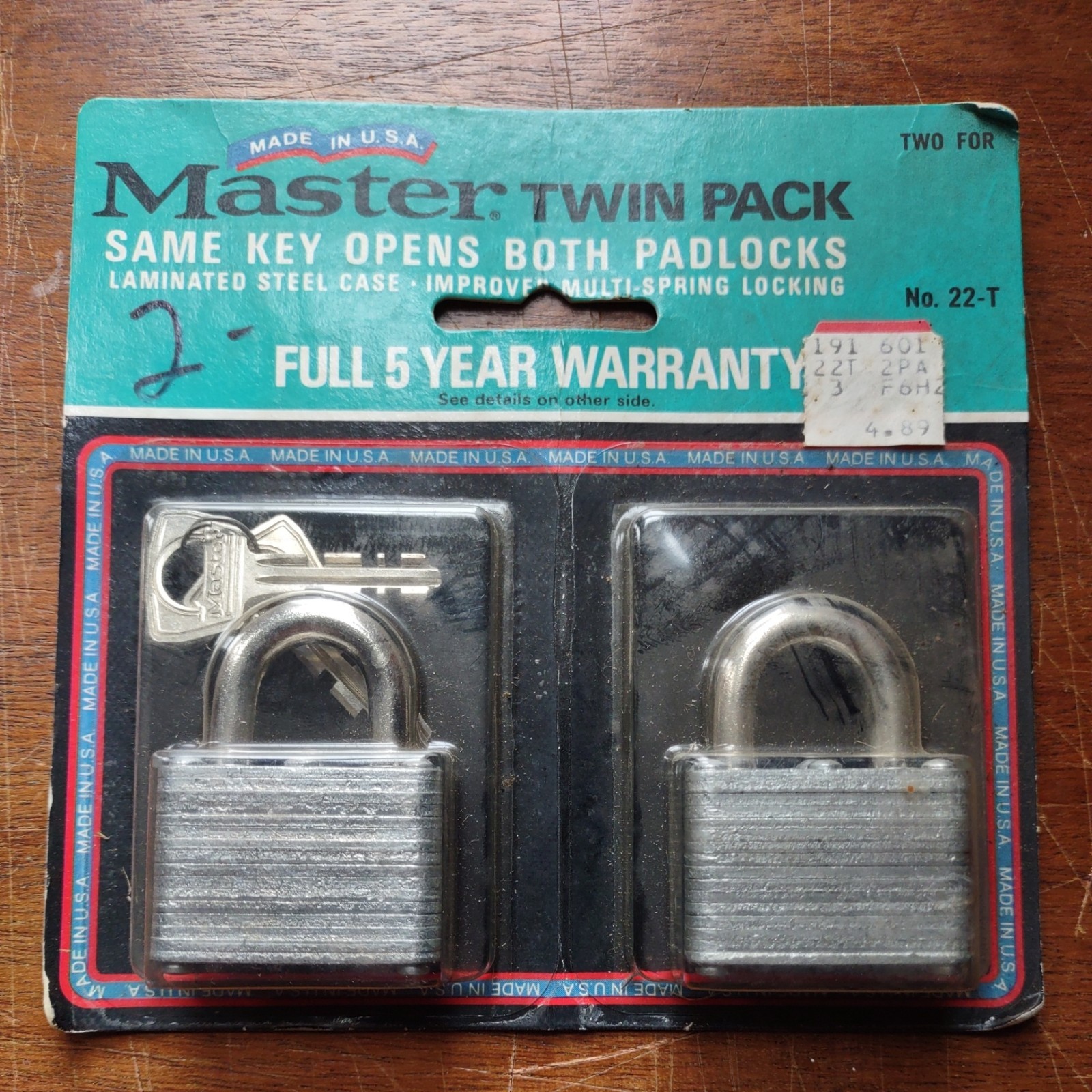 Master Brand Twin Pack Padlocks with Keys Made in USA No. 22-T-New in Package