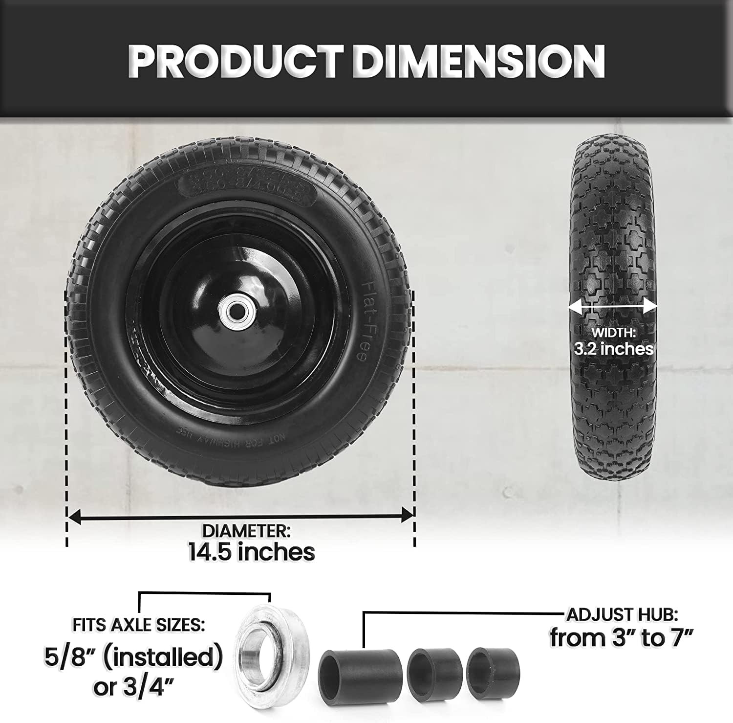 (2-PACK) 4.80/4.00-8" Flat Free Tire and Wheel - Universal Fit 14.5" Solid