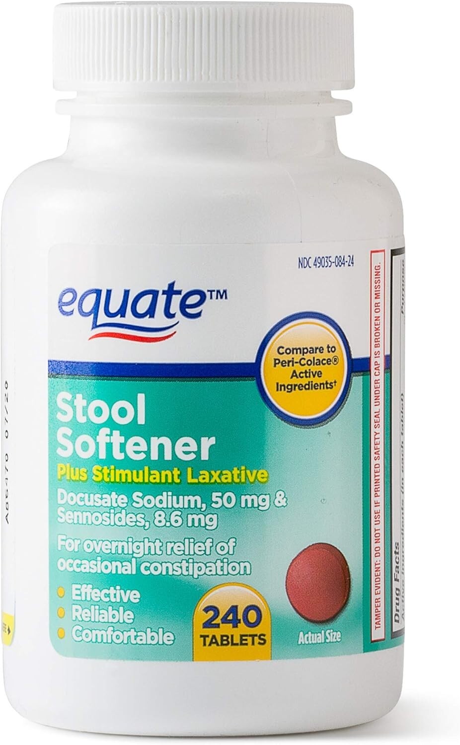 Equate Stool Softener Plus Stimulant Laxative Tablets -Constipation, 240 Tablets