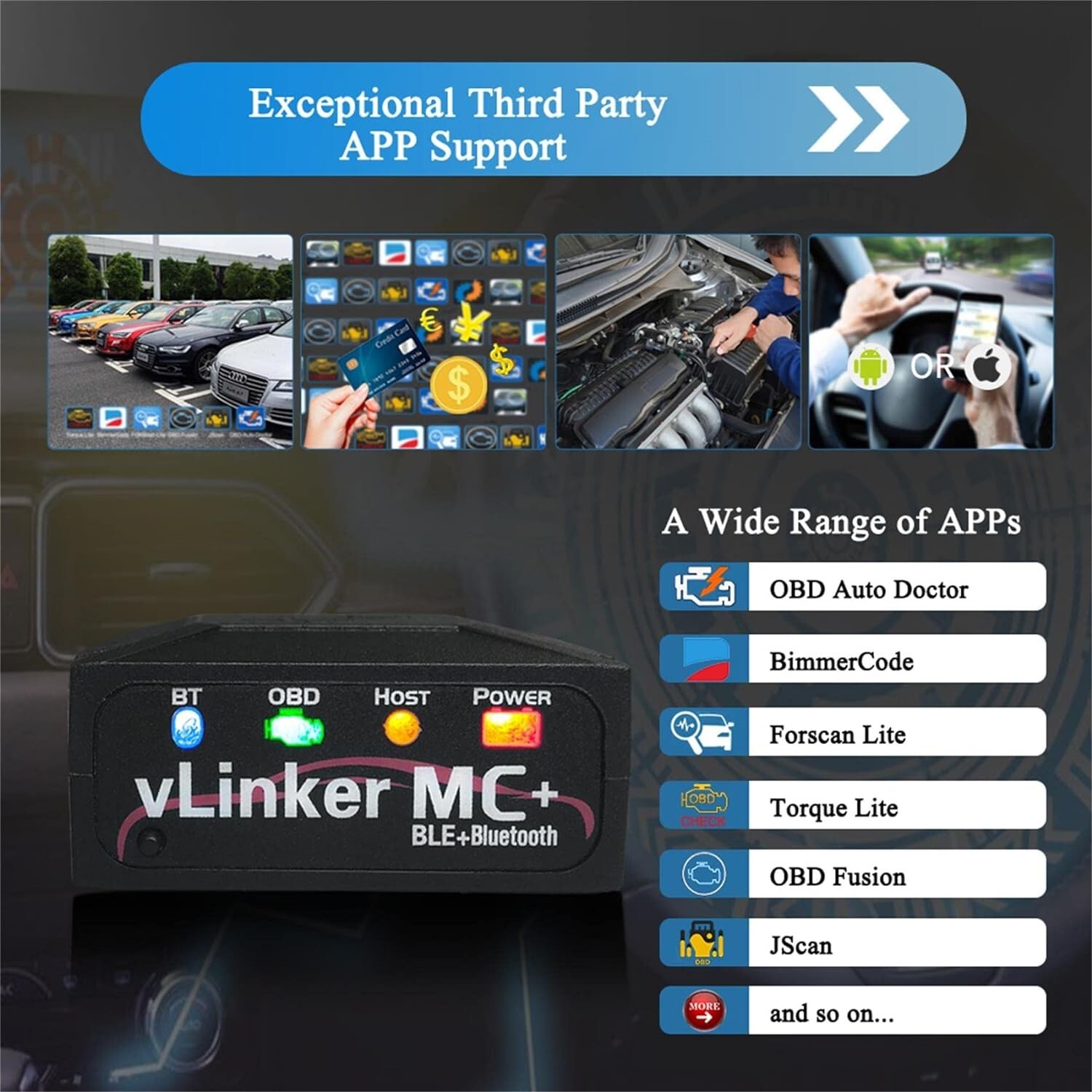 Vgate vLinker MC+ BT 4.0 OBD2 Car Scanner Tool Auto Diagnostic Device Adapter
