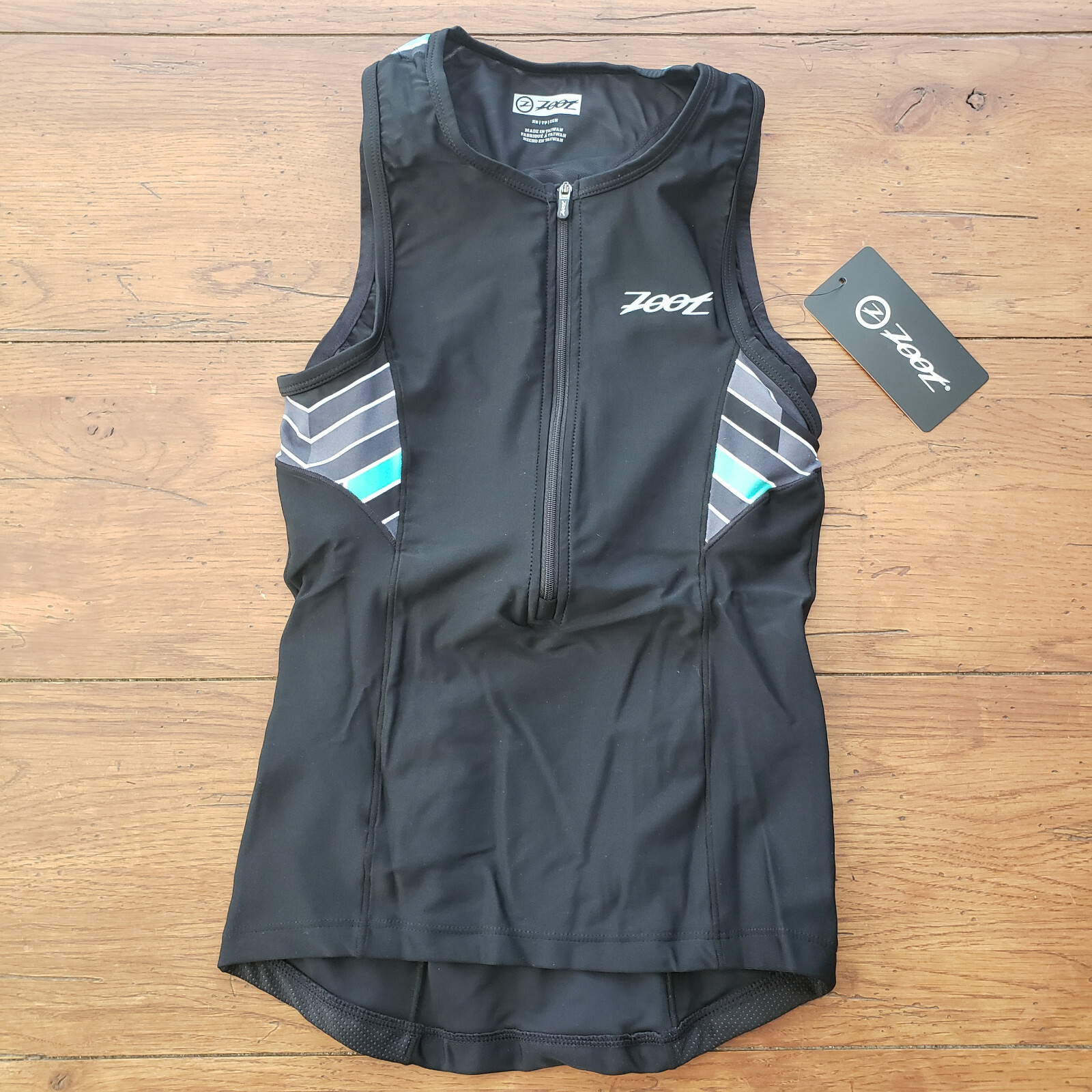 ZOOT Womens S Performance Tri Tank Top Black Waves Shirt Singlet Small