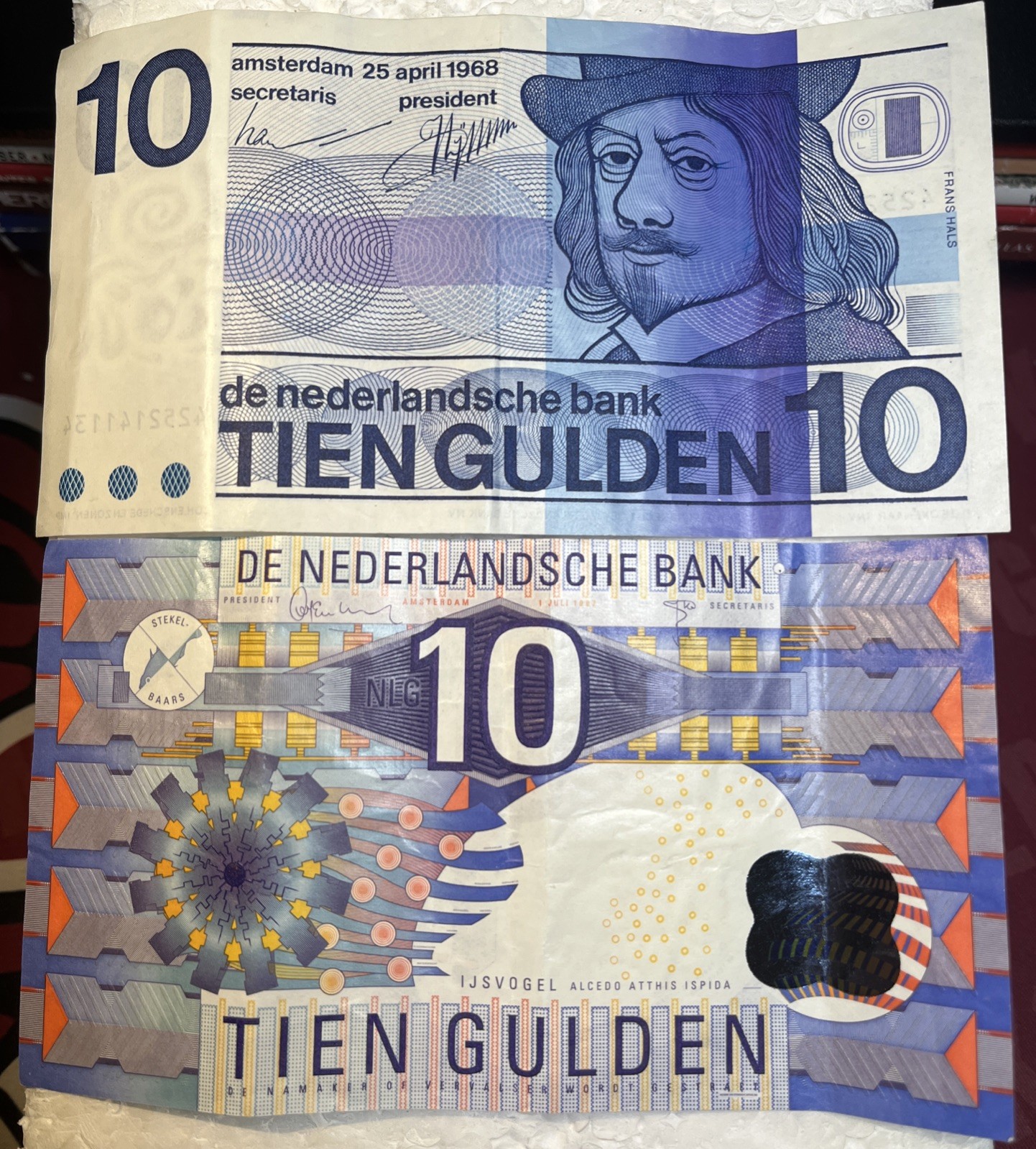 Netherlands 10 Gulden 1968 and 1997 Circulated 2 Banknotes Beautiful Currency