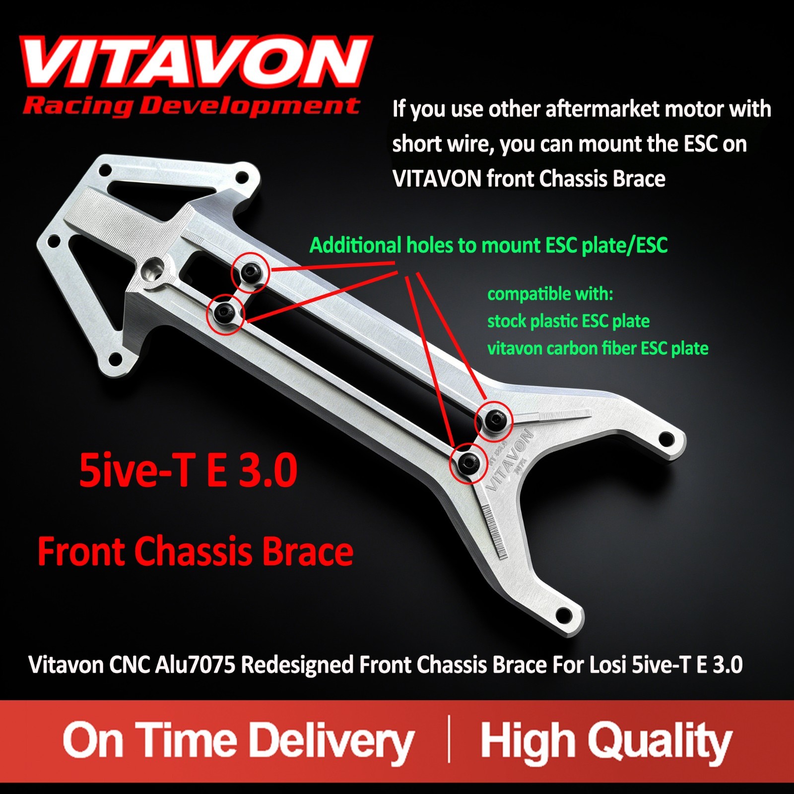 Vitavon CNC Alu7075 Redesigned Front Chassis Brace for Losi 5ive-T E 3.0