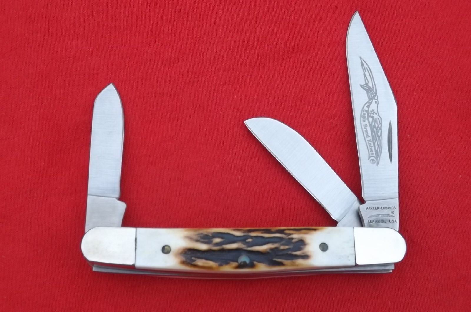 Parker Edwards Alabama USA 3-Blade Stockman Knife Stainless & BURNT Stag Vintage