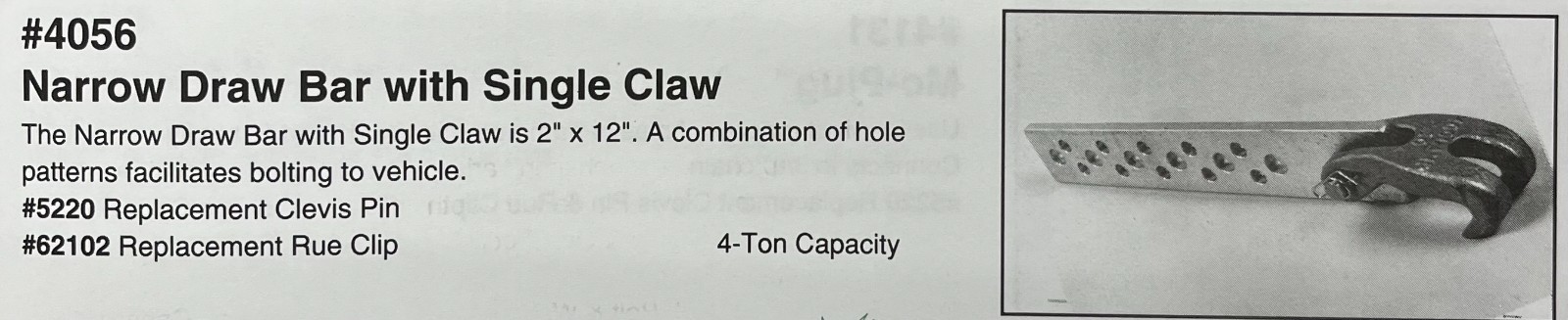 MO-CLAMP #4056 NARROW DRAW BAR WITH SINGLE CLAW
