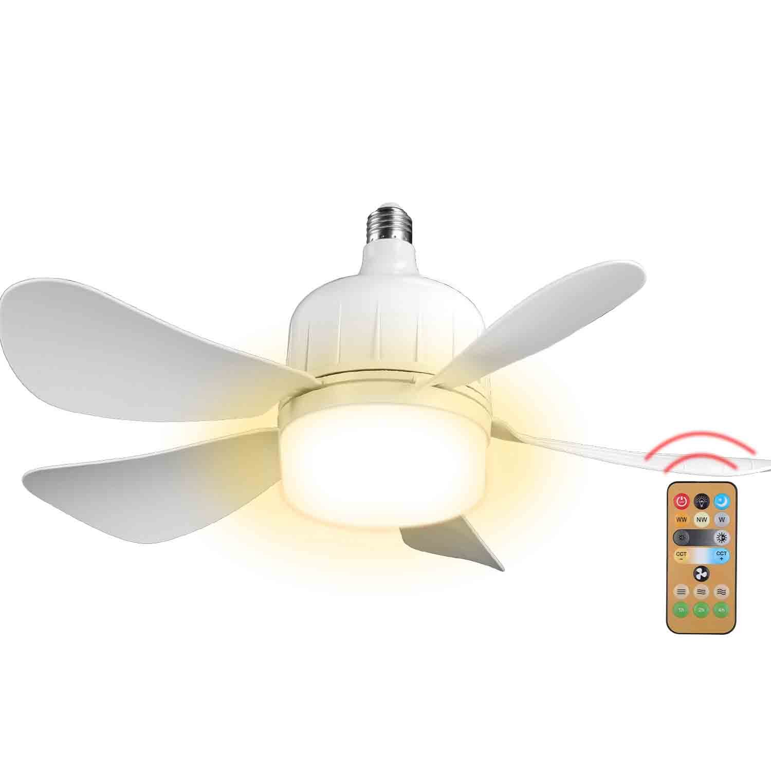 12W Socket Ceiling Fan with Dimmable LED Lights Smart Timer Remote Control