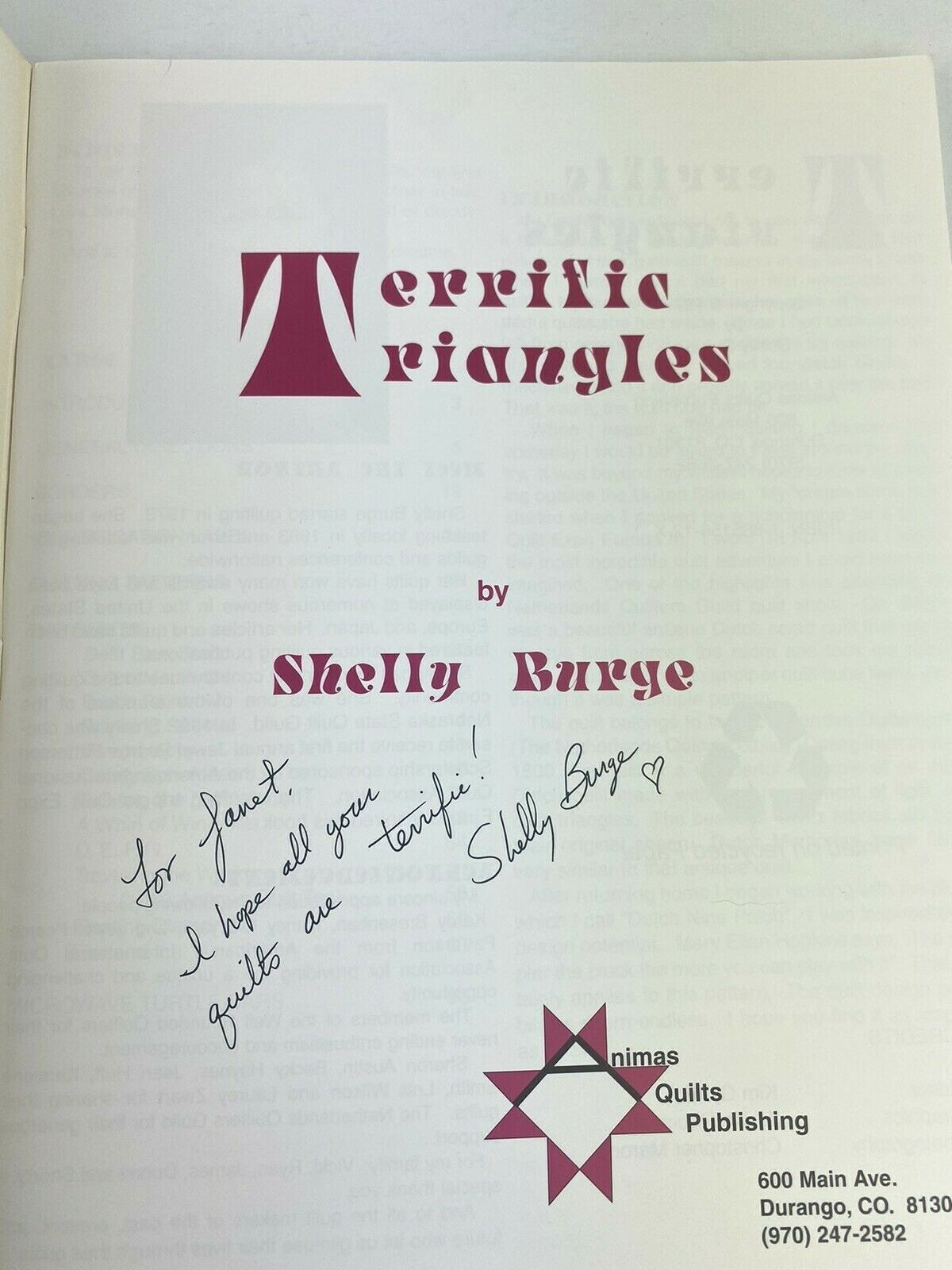 Terrific Triangles Shelly Burge Quilt Quilting Patterns Book 1995 SIGNED