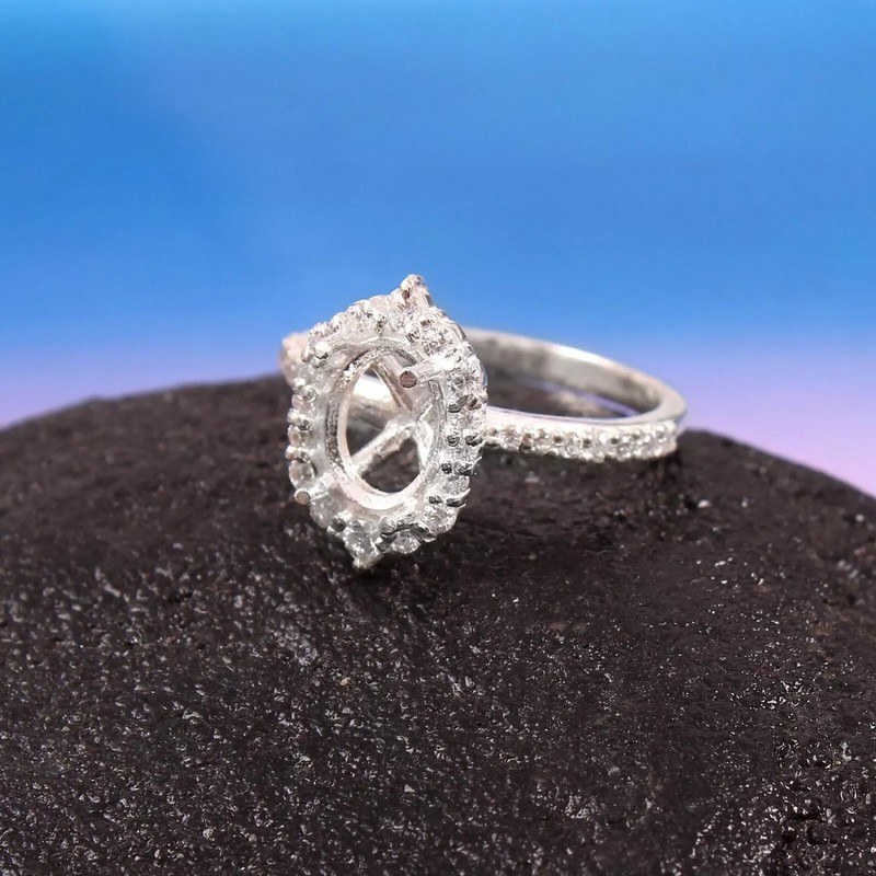 Semi Mount Ring Stone Setting Size 8X10 MM Oval Shape 925 Sterling Silver Ring