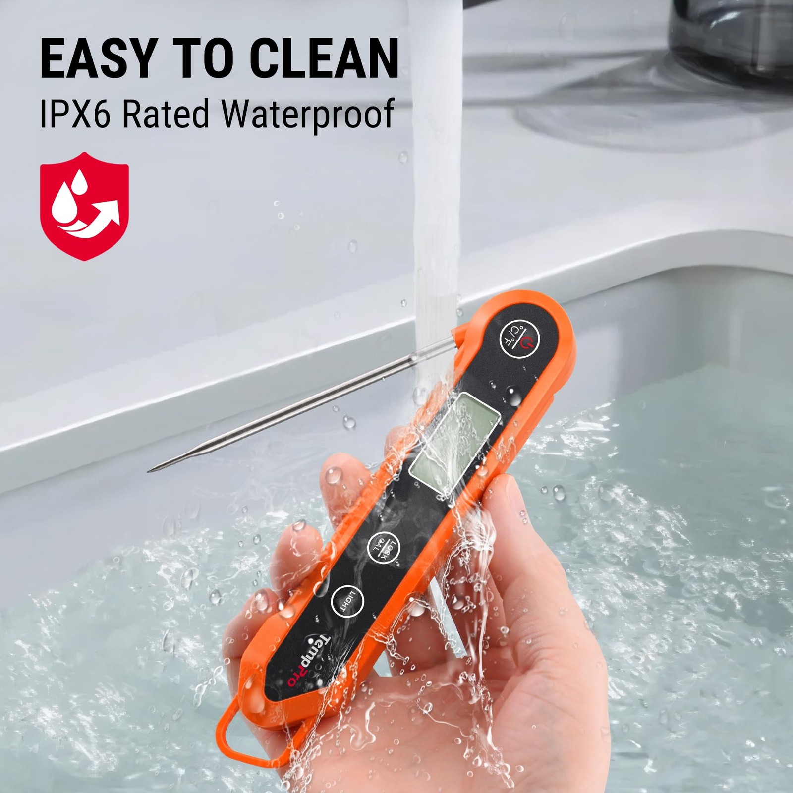 TempPro Digital Instant Read Meat Thermometer for Grilling, Medium, Orange