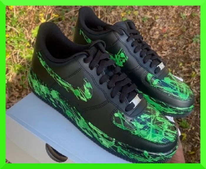 Custom Air Force 1 Pine Green Black Drip/Air Force 1 Custom Shoes NEW IN BOX
