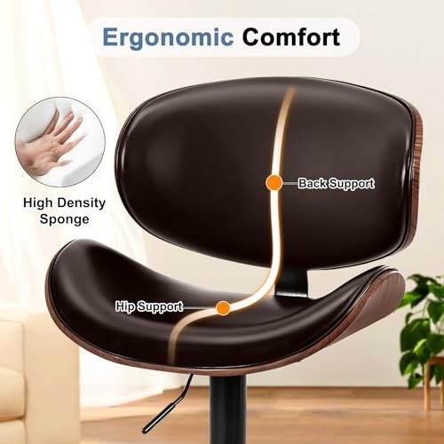 Swivel Bar Stools Adjustable Counter Height Bentwood BarStools, Set of 2 Brown