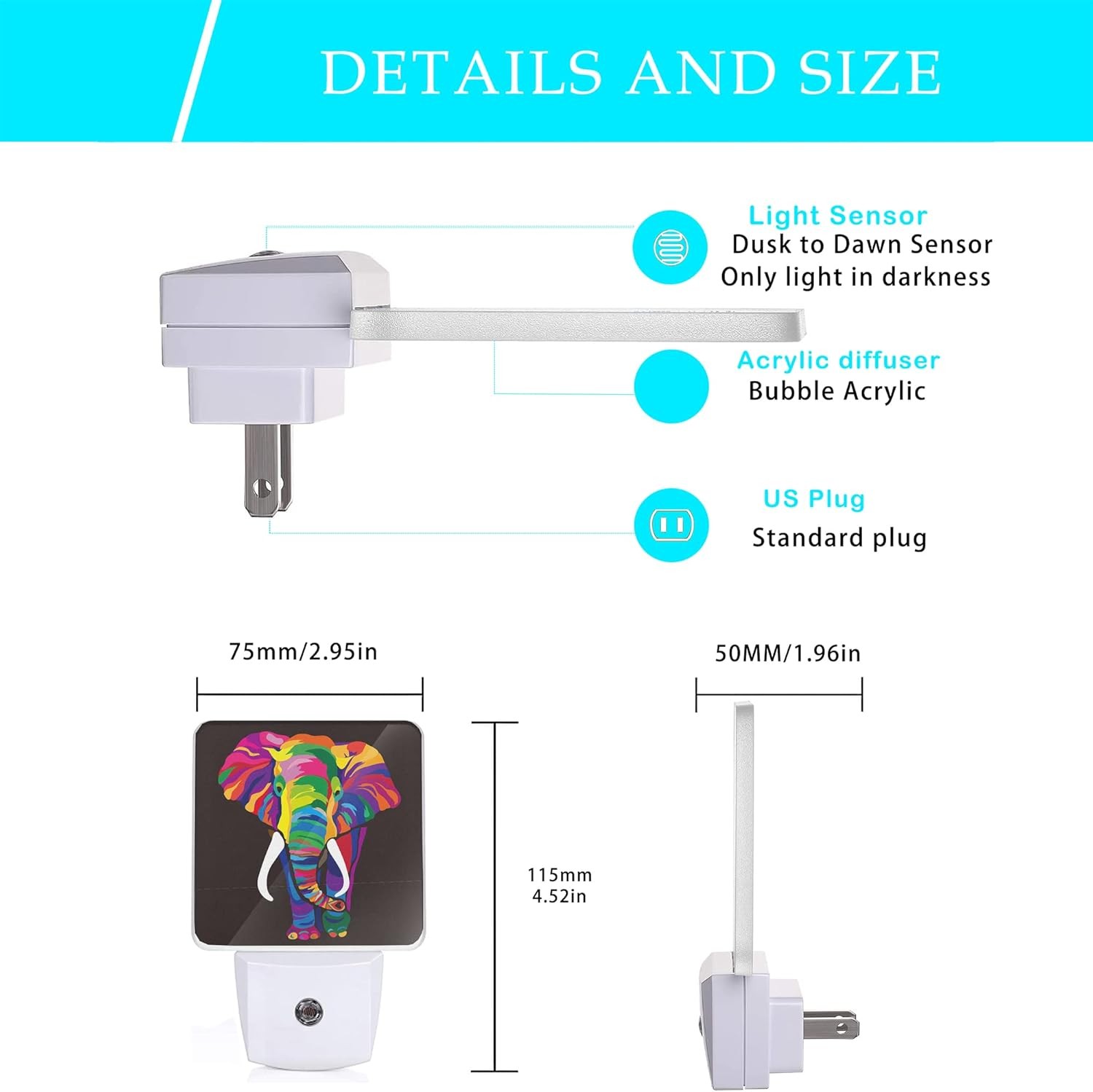 Elephant Night Light,Colorful Plug-in Lights with