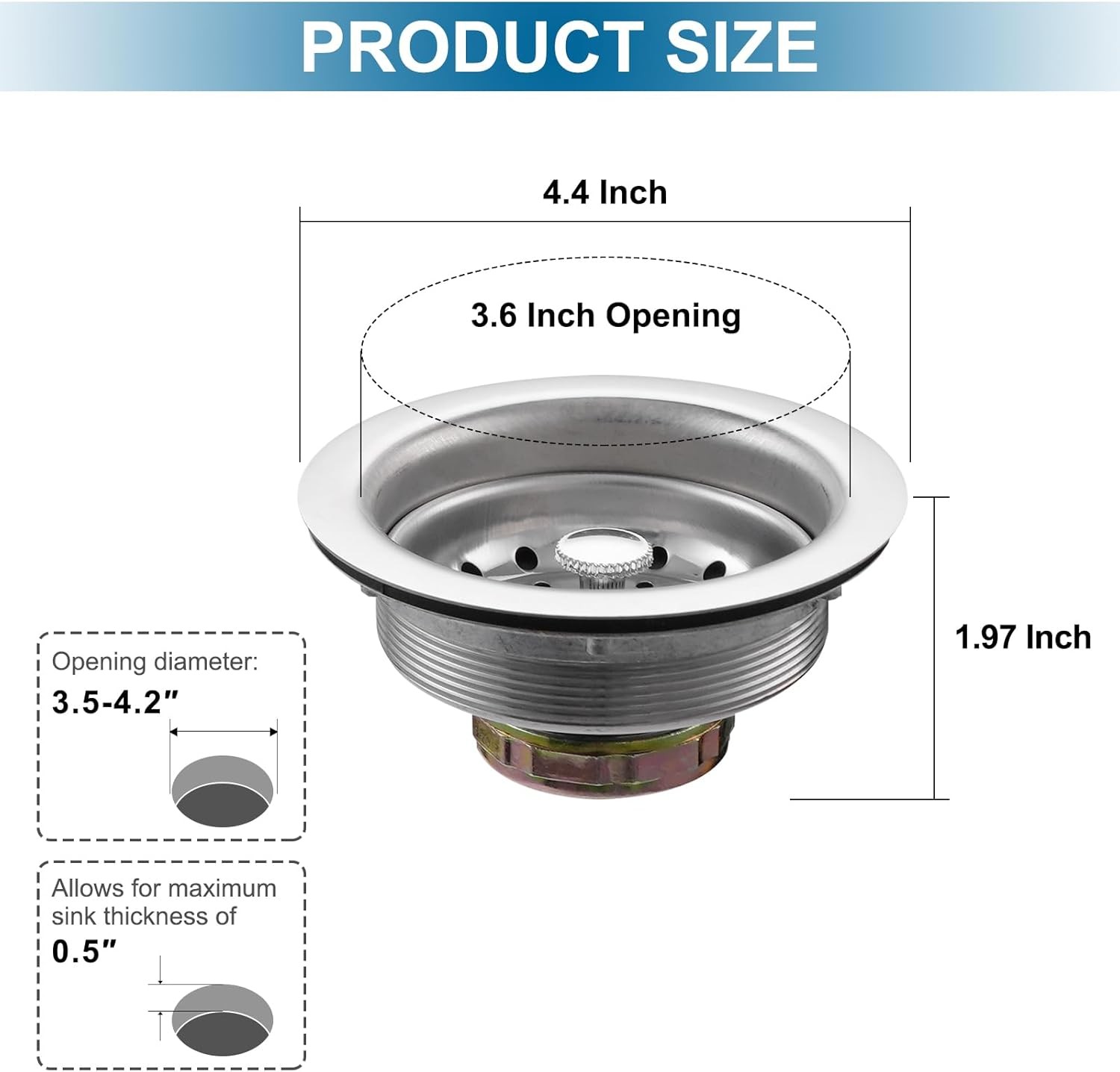 Kitchen Sink Stainless Steel Basket Strainer with Drain Assembly