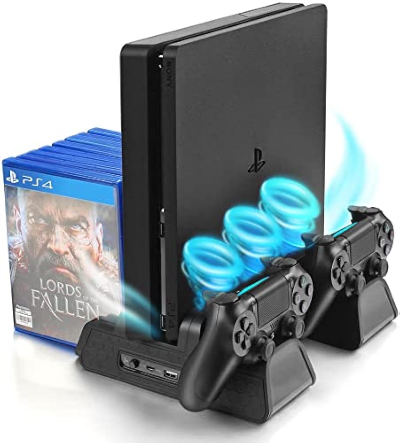URWOOW Vertical Stand for PS4/PS4 Slim/PS4 Pro - Cooling Fan with Black