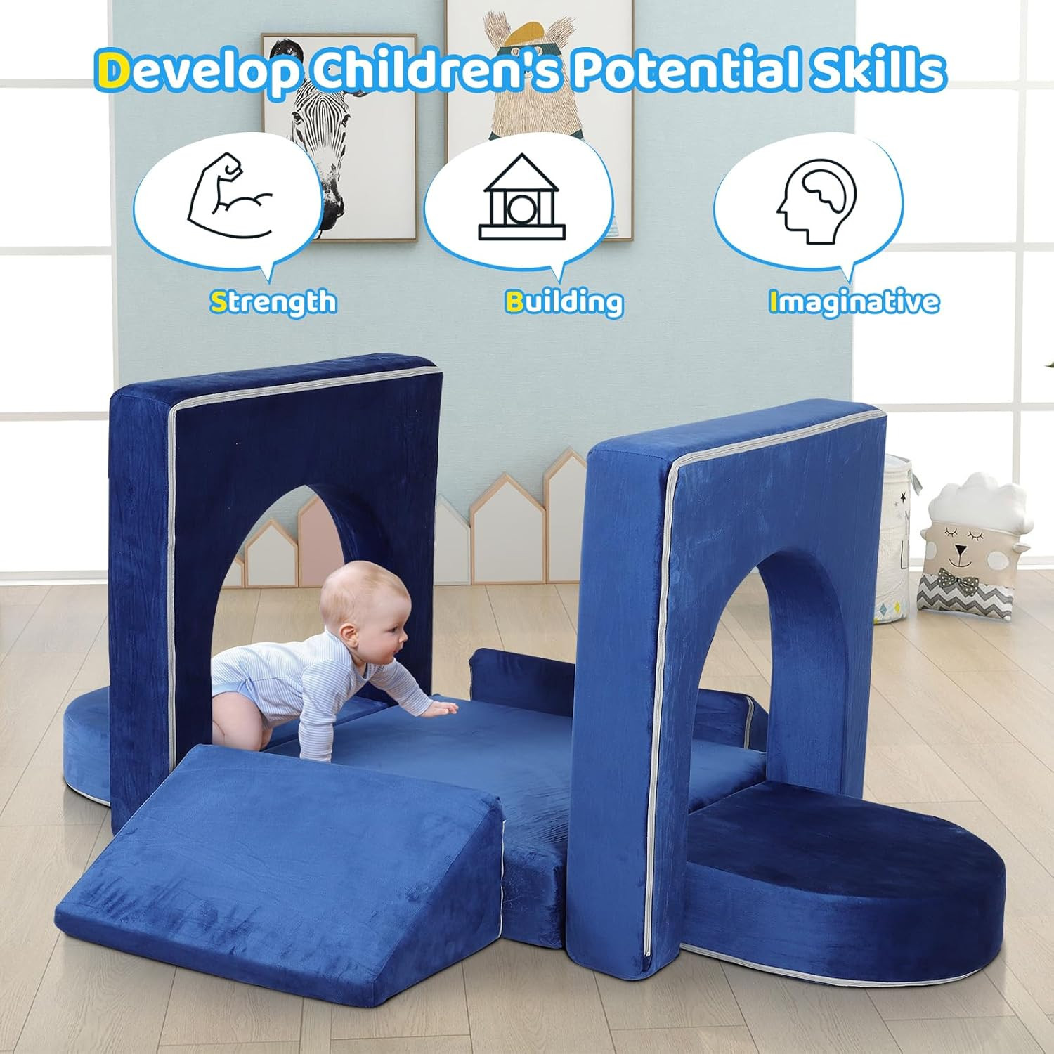 12PCS Modular Toddler Play Couch Kit, Multifunctional Foam Play Couch Fold Out K