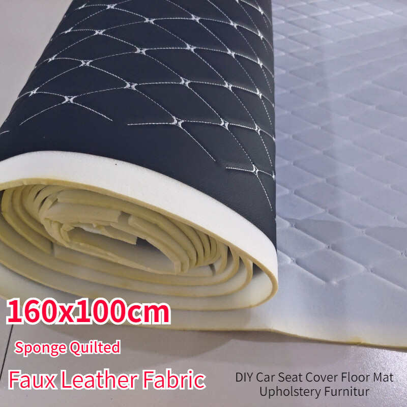 Faux Leather Fabric Sponge Quilted Car Seat Cover Mat Upholstery Material Trims