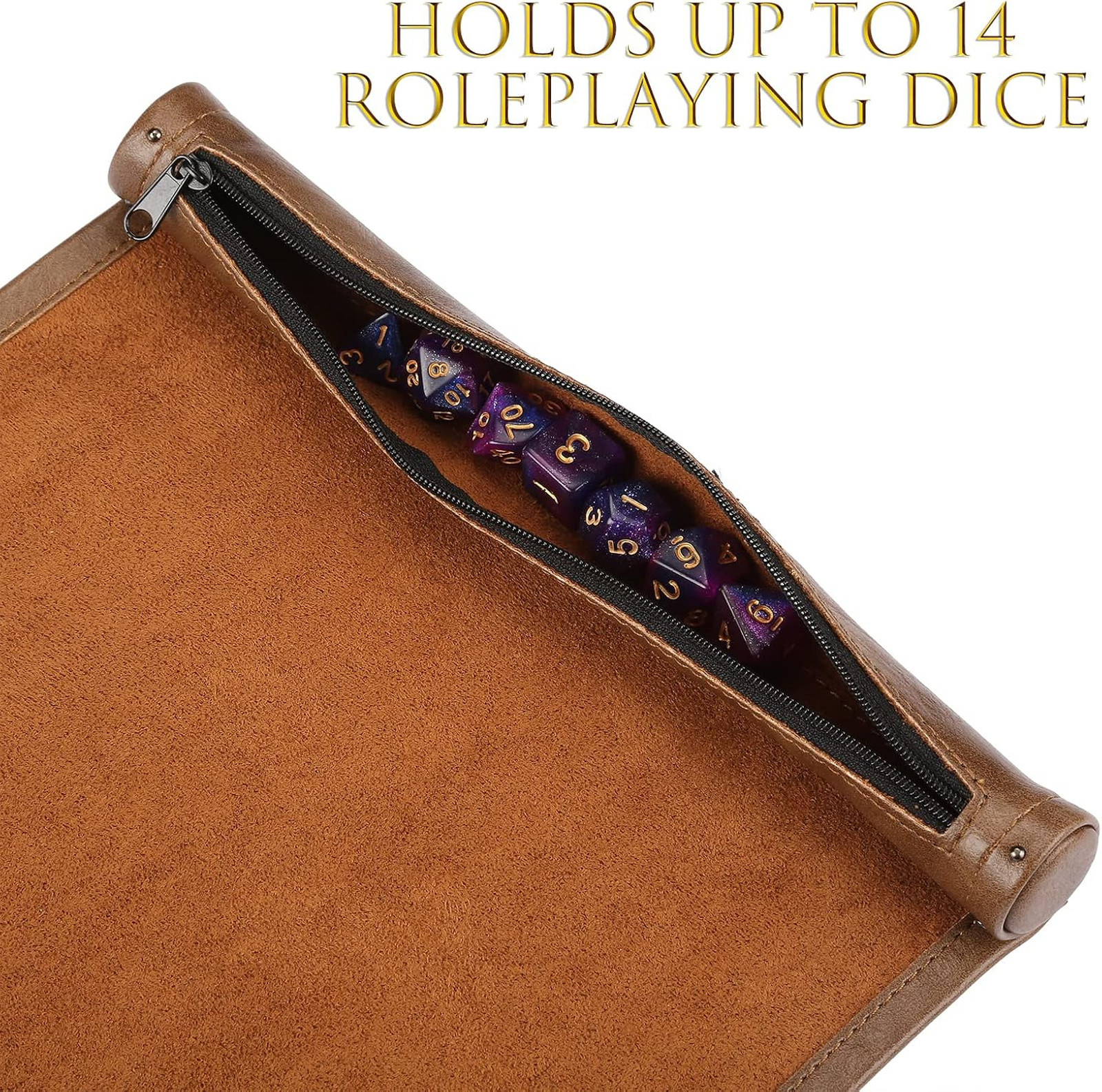 Dice Tray with Storage Leather Dice Rolling Mat DND Dungeons & Dragons Brown
