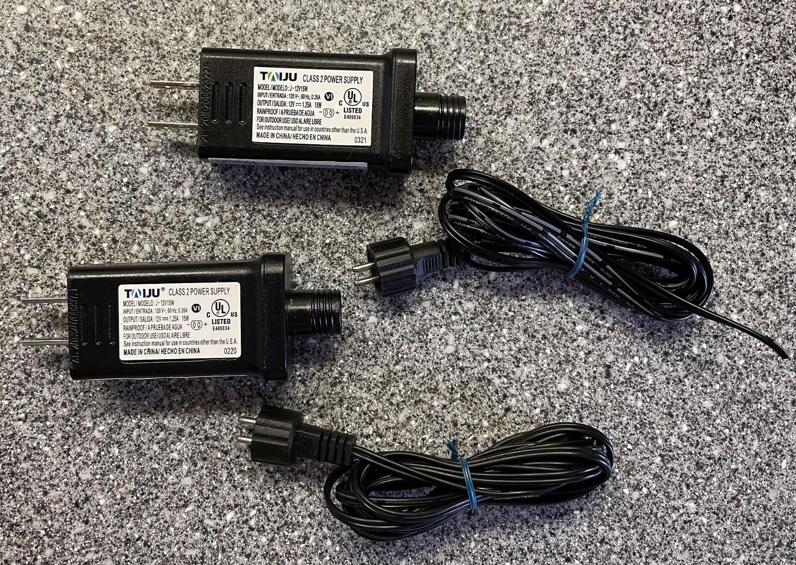 2-pack 12V 1.25A Class 2 Power Supply with Cords, Rainproof Inflatable Adapter