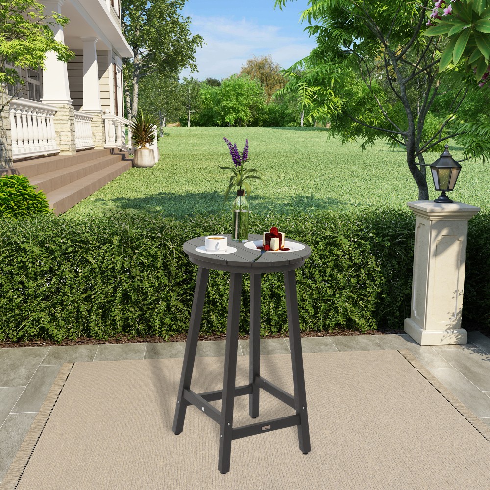 Outdoor Bar Table for Patio, Deck, Pool w/ Step Bar & High Load Capacity, Gray