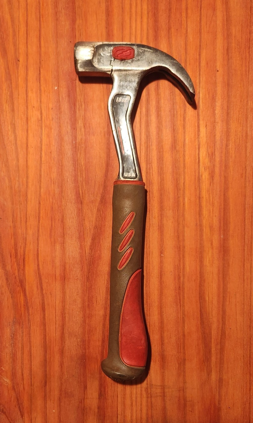 RIDGID 18 oz Steel Claw Hammer w/ Black Red Rubber Grip, 13 in Handle