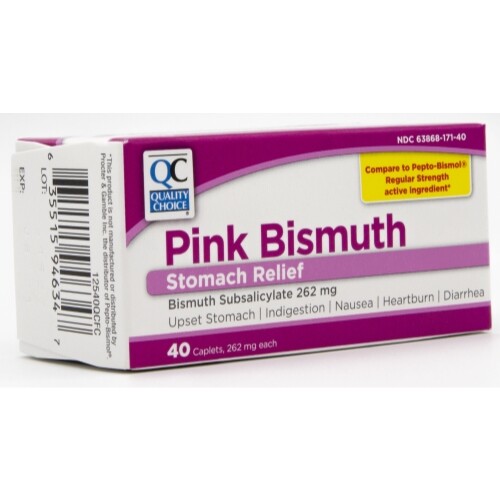 Quality Choice Pink Bismuth Caplets 40 Count Each