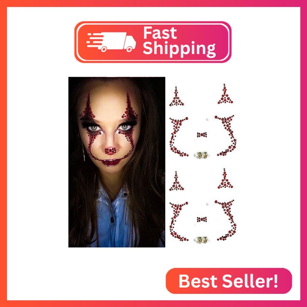 2 Pieces Face Gems Jewels Tattoos for Halloween, Day of the Dead Face Temporary