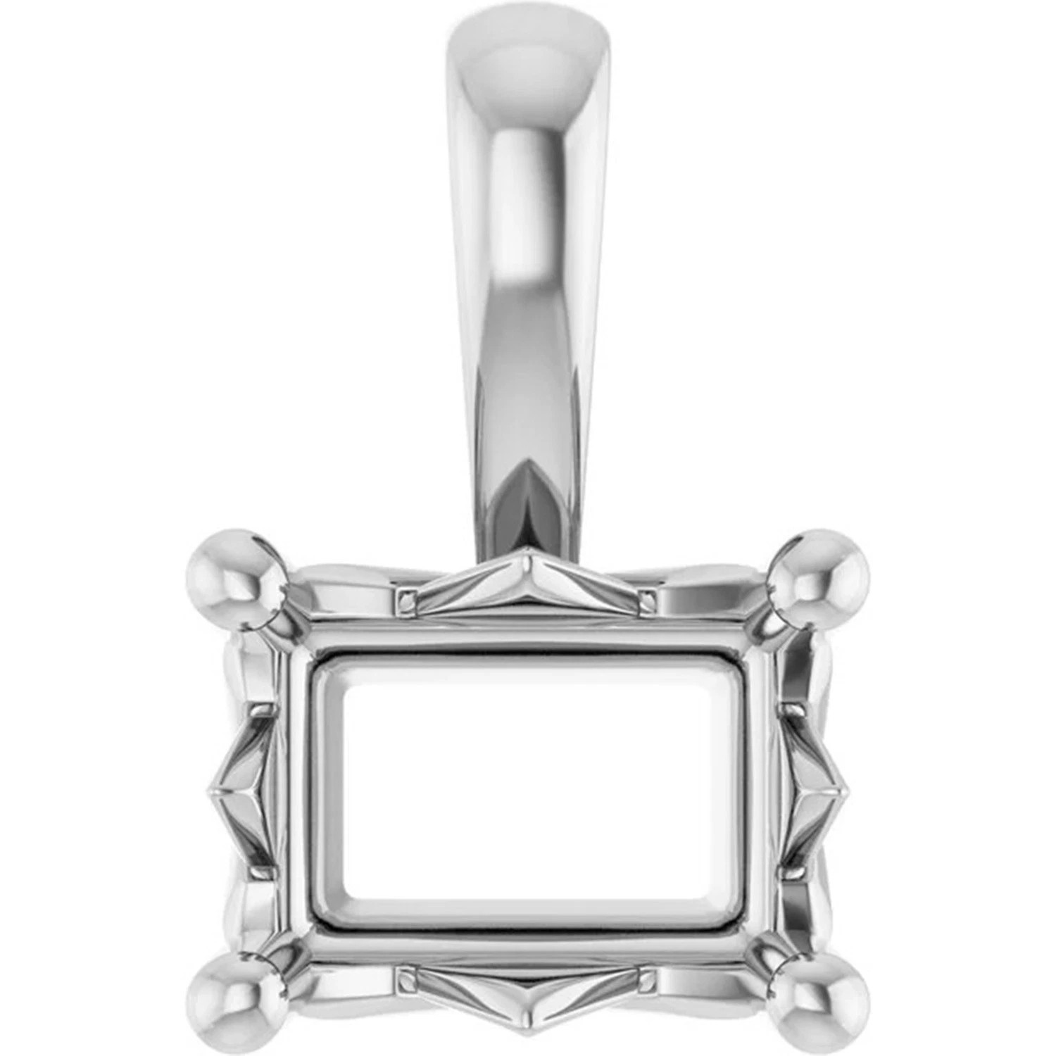Pendant Mounting Emerald Cut Solid 10K White Gold Horizontal Sculptural Design