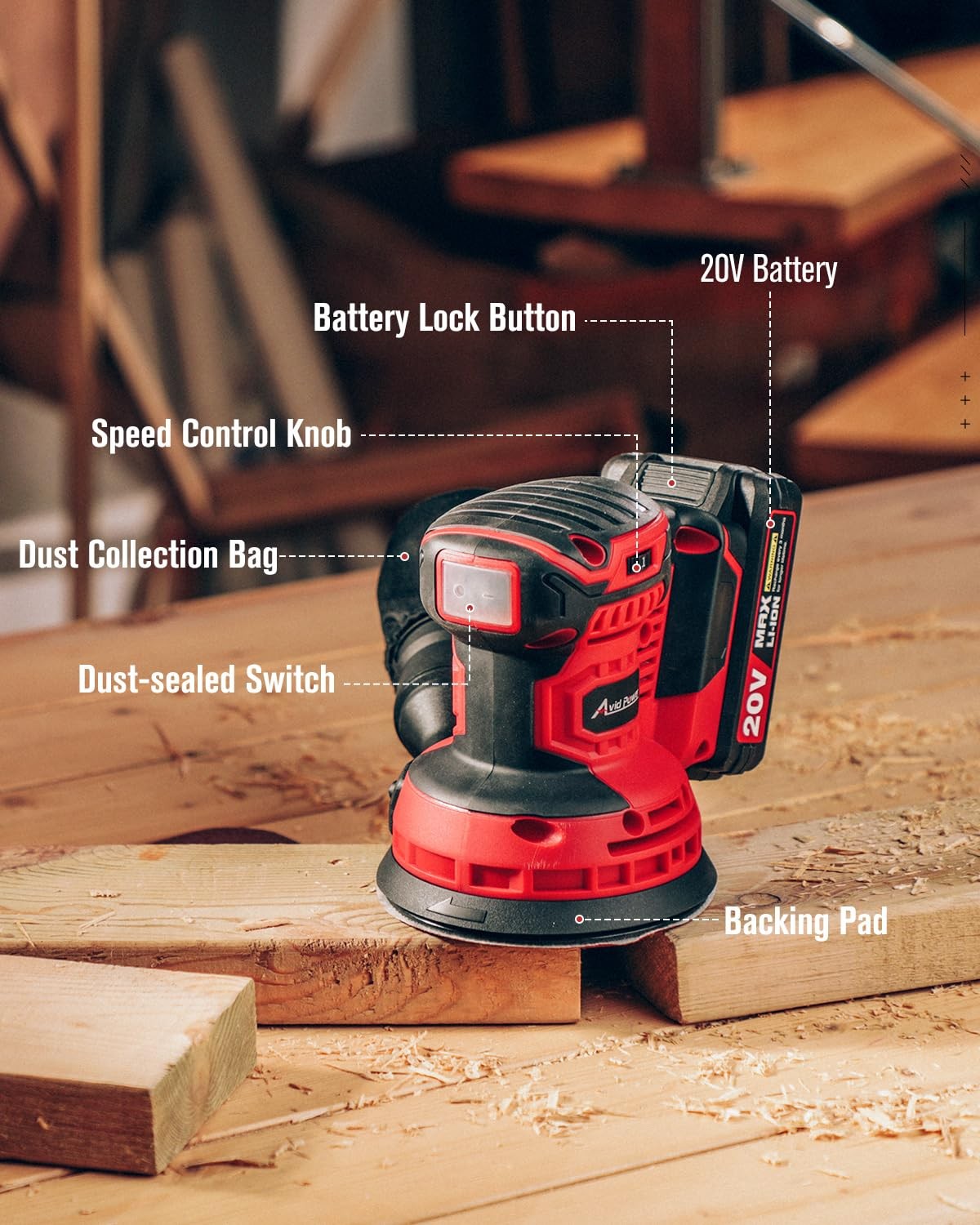 20V Cordless Orbital Sander 5 Inch Electric Sander Tool with 6 Variable Speed...