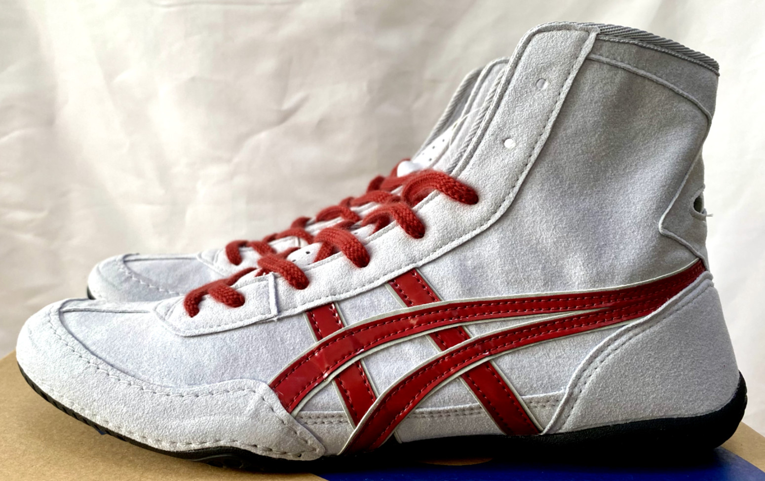 Opt Laces WineRed : Asics Wrestling Shoes EX-EO 1083A001 Gray x Wine Red x Gray