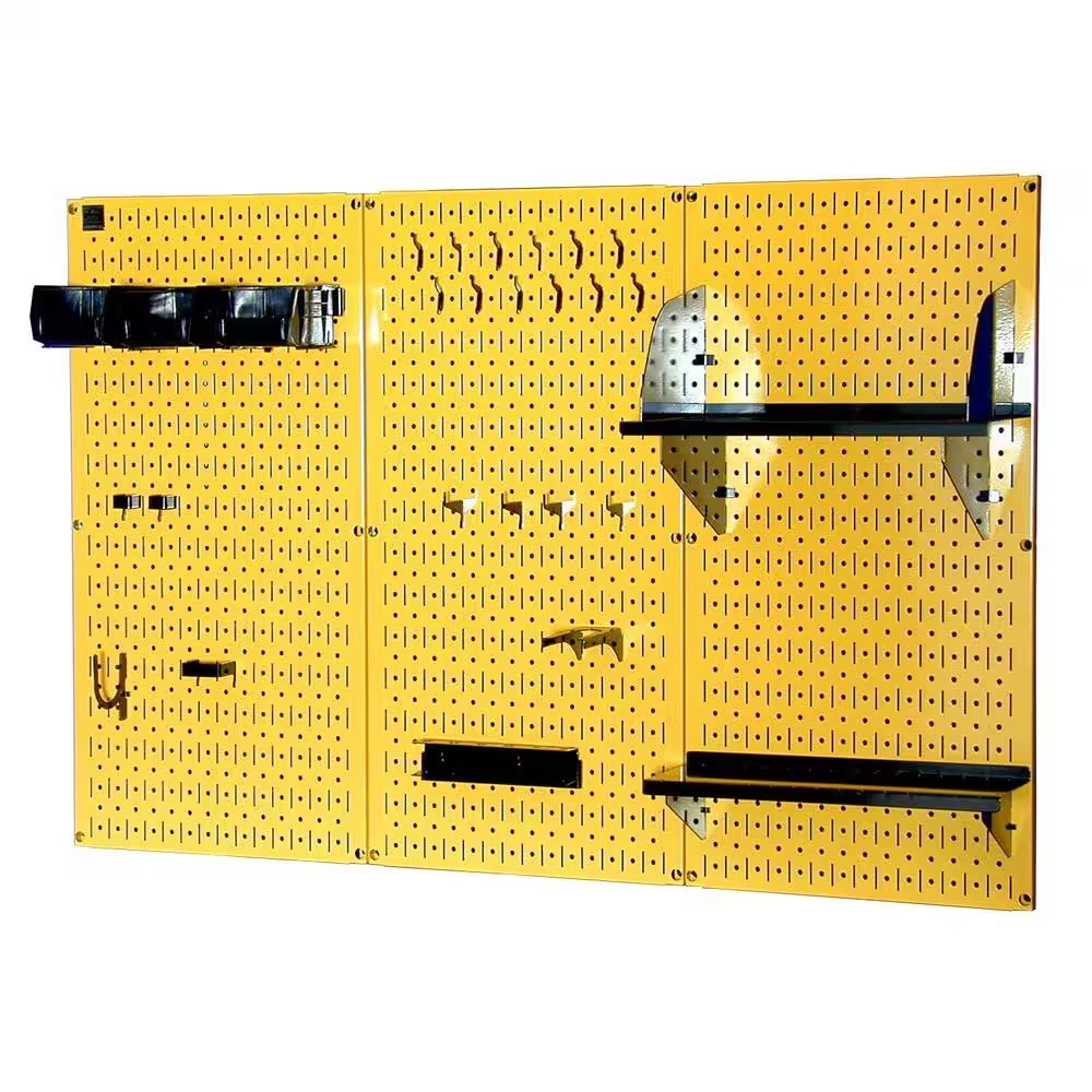 32 In. X 48 In. Metal Pegboard Standard Tool Storage Kit with Yellow Pegboard an