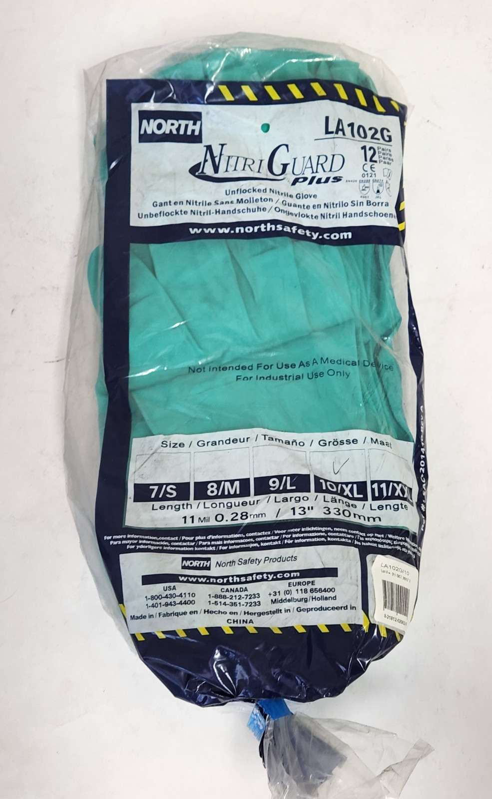 (12 PAIRS) NORTH NITRILE GLOVES LA102G SIZE 10-XL (GREEN) NEW IN PACK!
