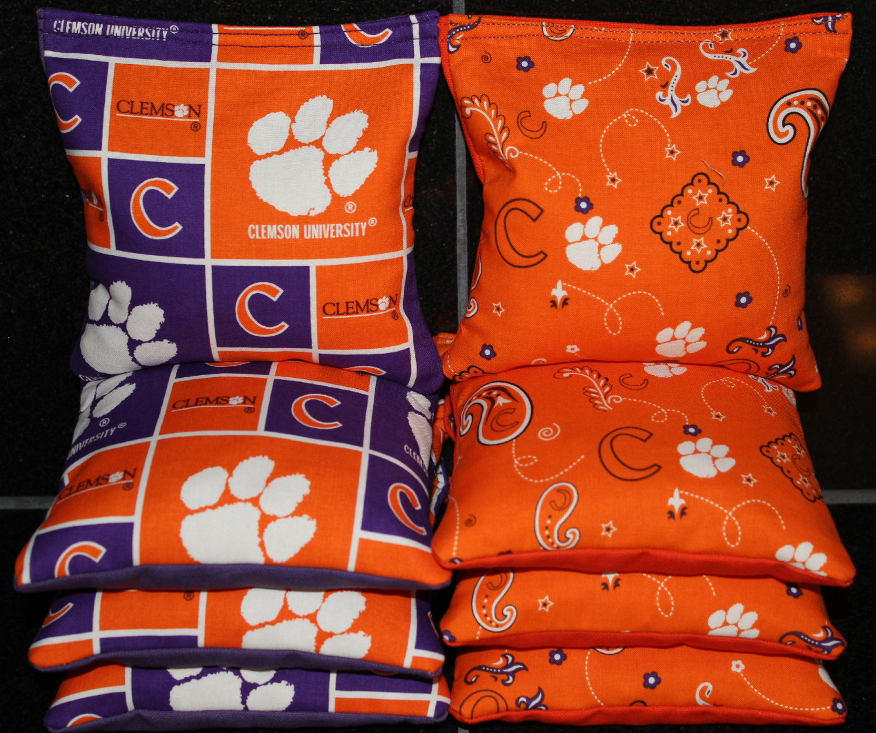 CORNHOLE BEANBAGS made w CLEMSON University Tigers Fabric 8 ACA Reg Bags
