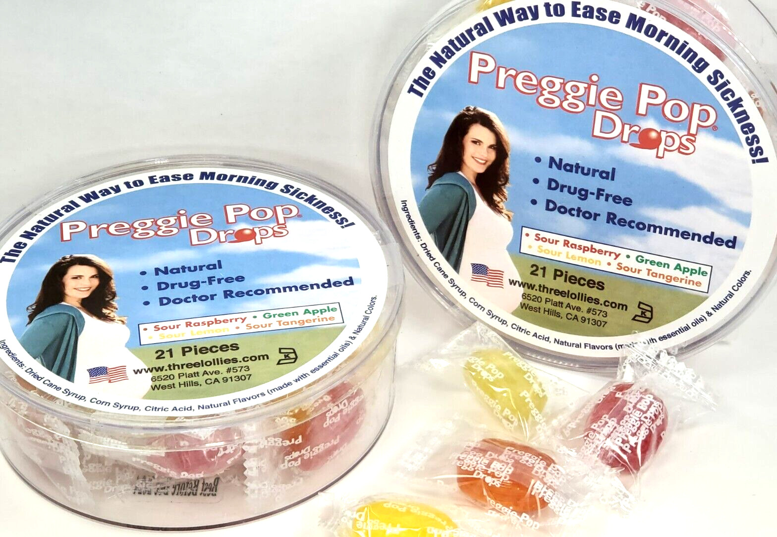 2 Pack Preggie Pop Drops NATURAL Morning Sickness Candy Drops, 21 PCS, 4 Flavors