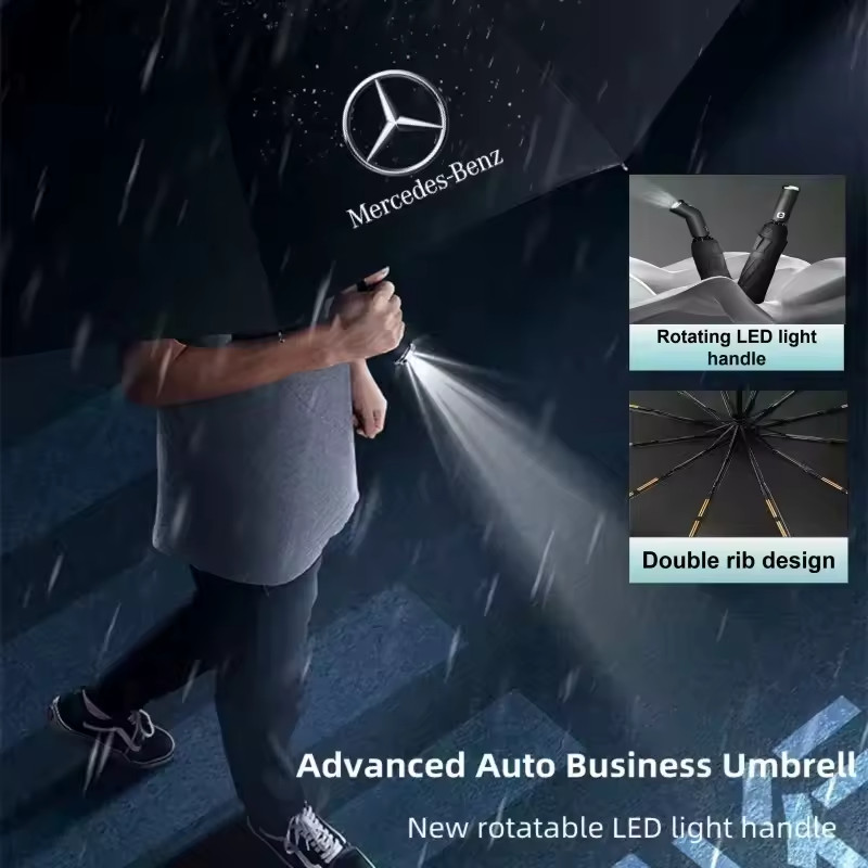Mercedes-Benz Umbrella Fully Automatic Folding Umbrella with LED Parasol