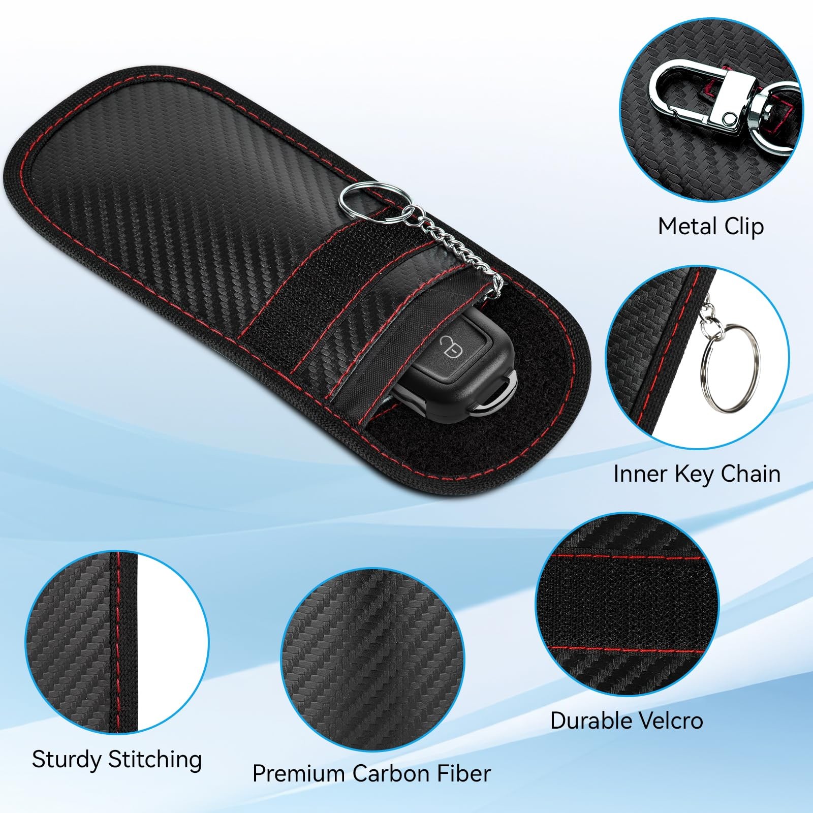 Hoiny 2 Pack Faraday Key Fob Protector, Premium Car RFID Small, Red+Blue