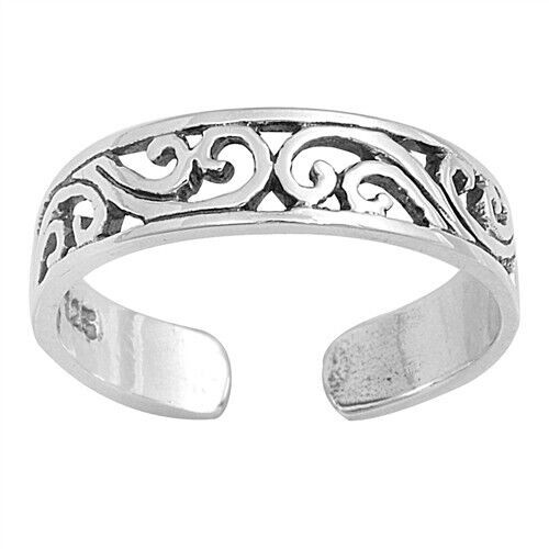 Filigree Toe Ring Genuine Solid Sterling Silver 925 Plain Face Height 4 mm
