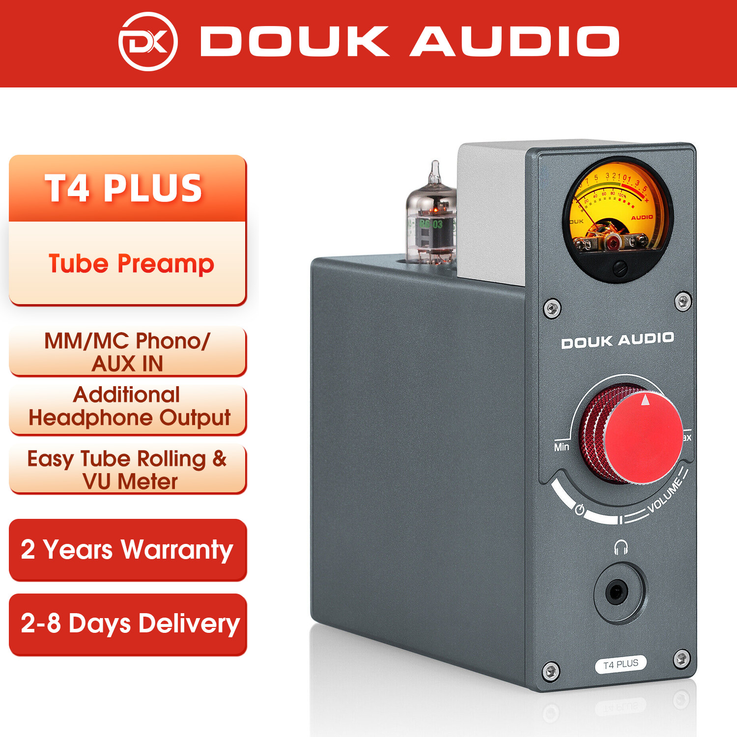 Douk Audio T4 PLUS Phono Stage Preamp Stereo Tube Preamplifier Headphone Amp