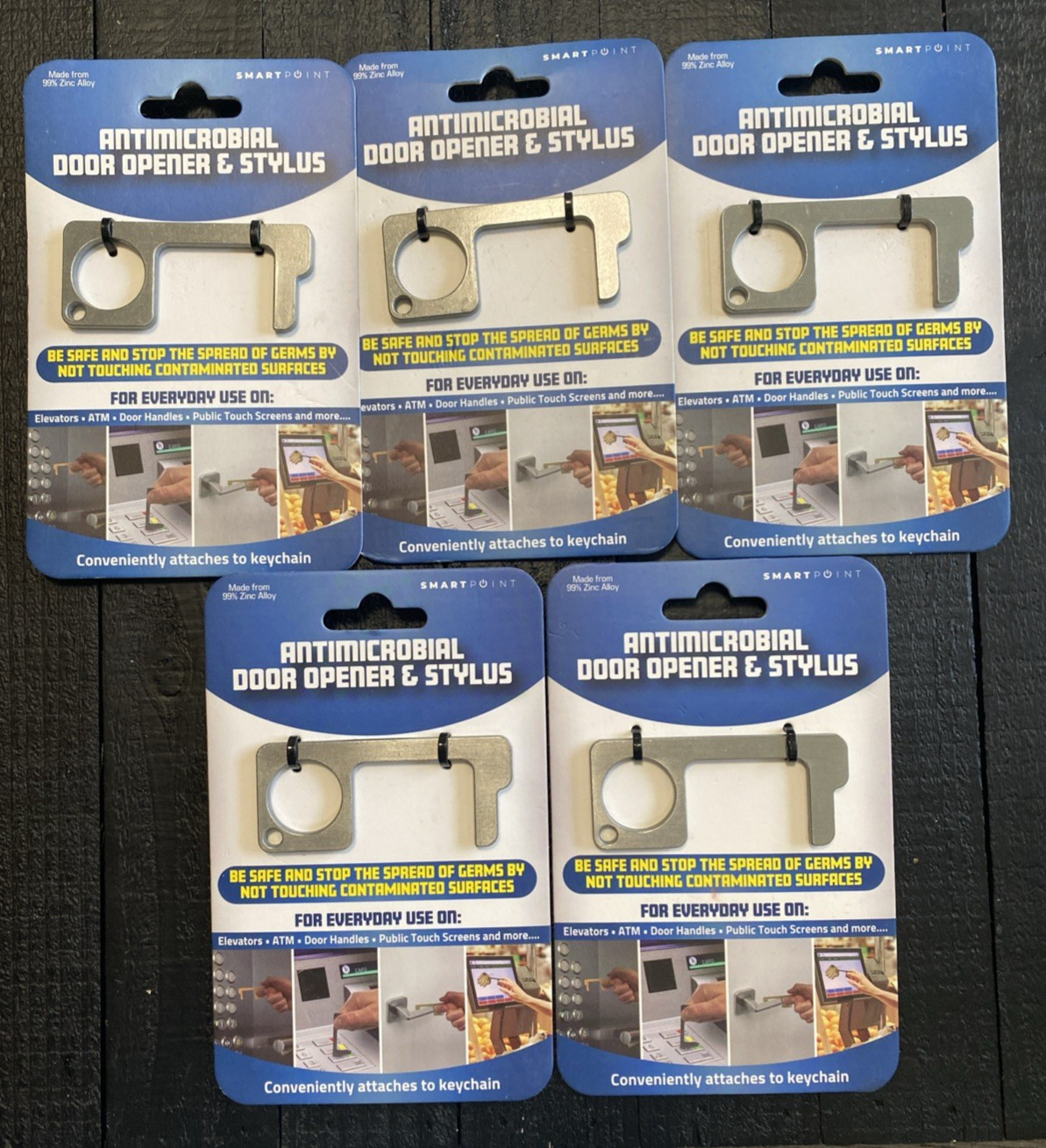 Lot of 5 - Antimicrobial Door Opener and Stylus Smart Point Silver Zinc Alloy