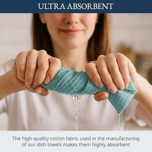 12-Pack Cotton Kitchen Towels & Dishcloths - Quick-Drying, Absorbent, Soft - Aqu
