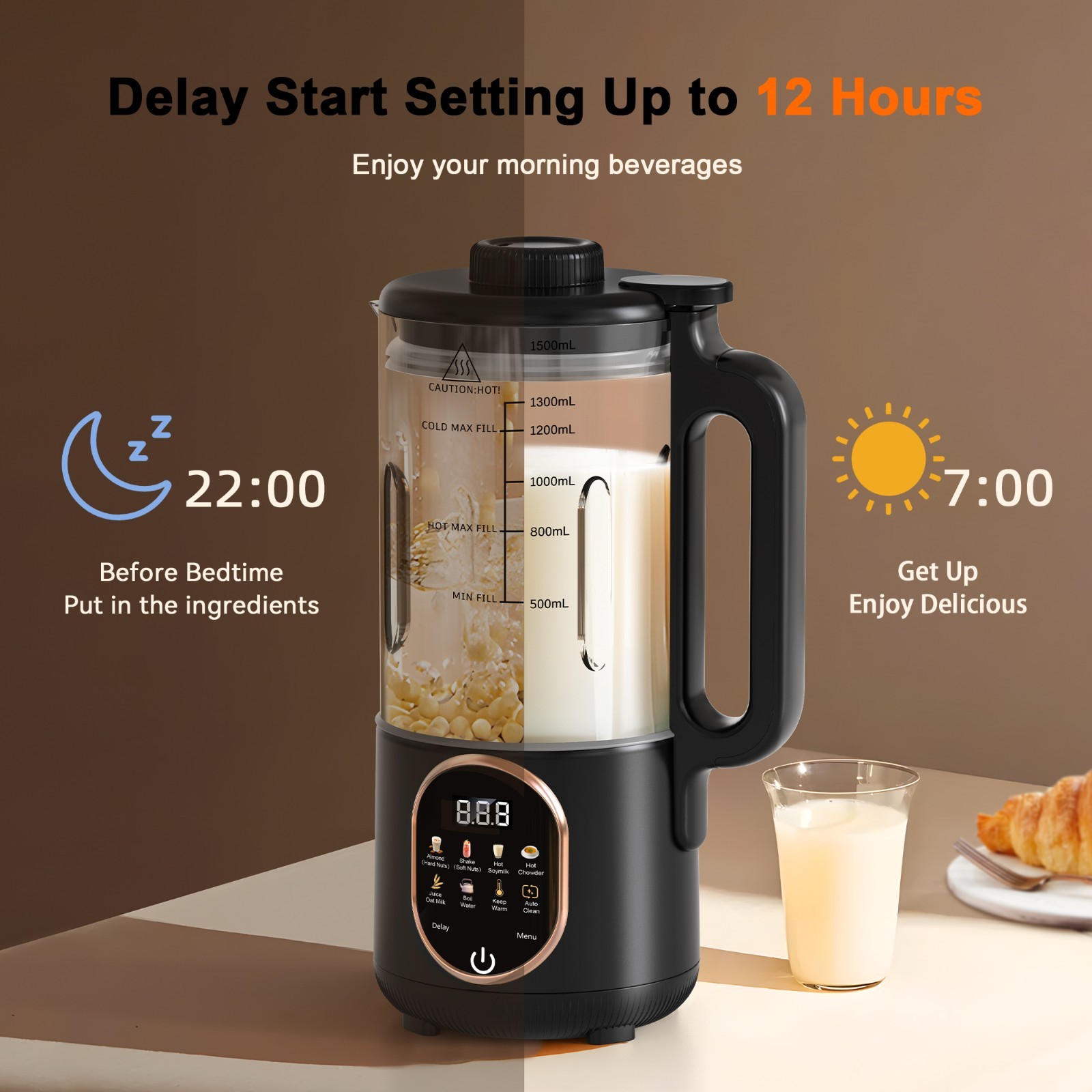 50oz 10-in-1 Nut Milk Maker Automatic Soy Milk Machine,Delay Setting,Self Clean