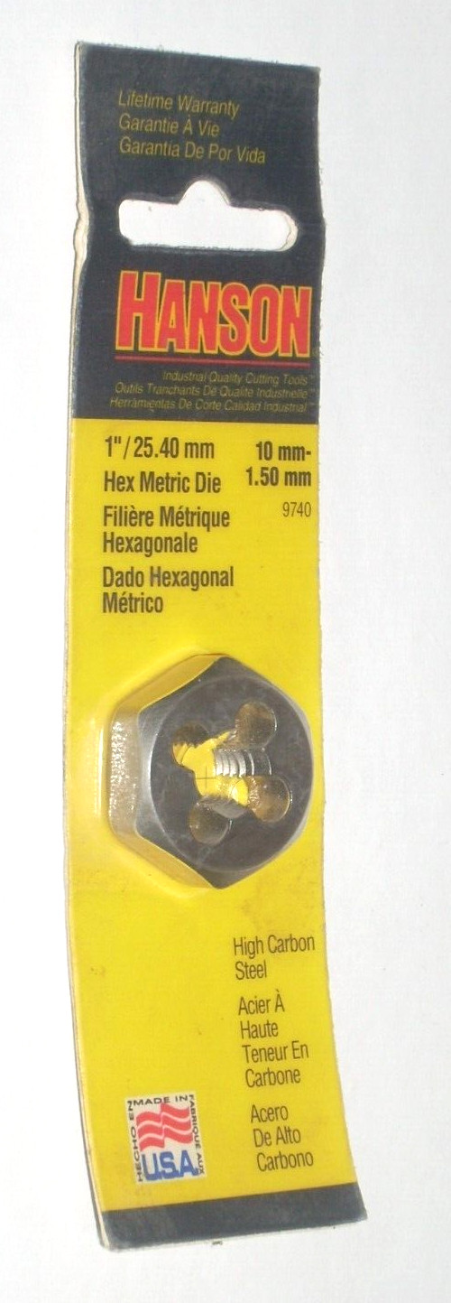 Irwin Hanson 9740 Hex Metric Die 10mm-1.50mm x 1 inch High Carbon Steel USA