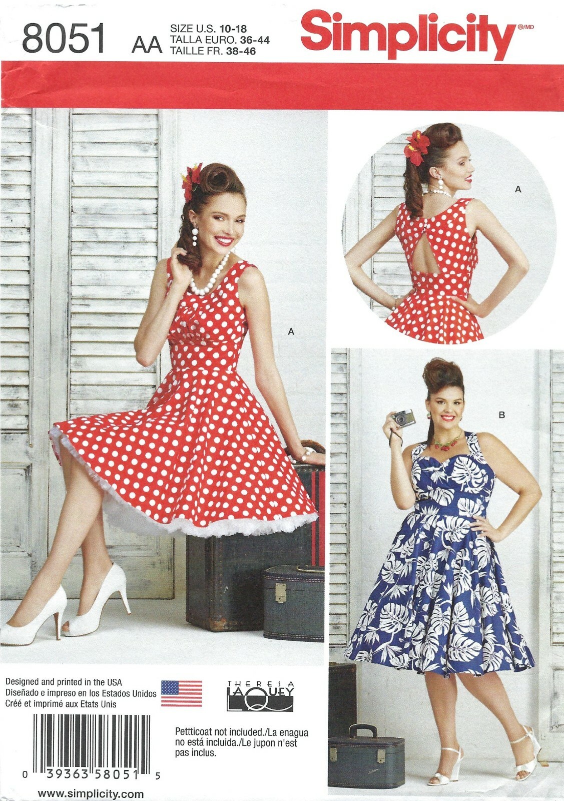 Simplicity 8051 Full Skirted Rockabilly Dress w Sweatheart Neck Sz 10-18 UNCUT