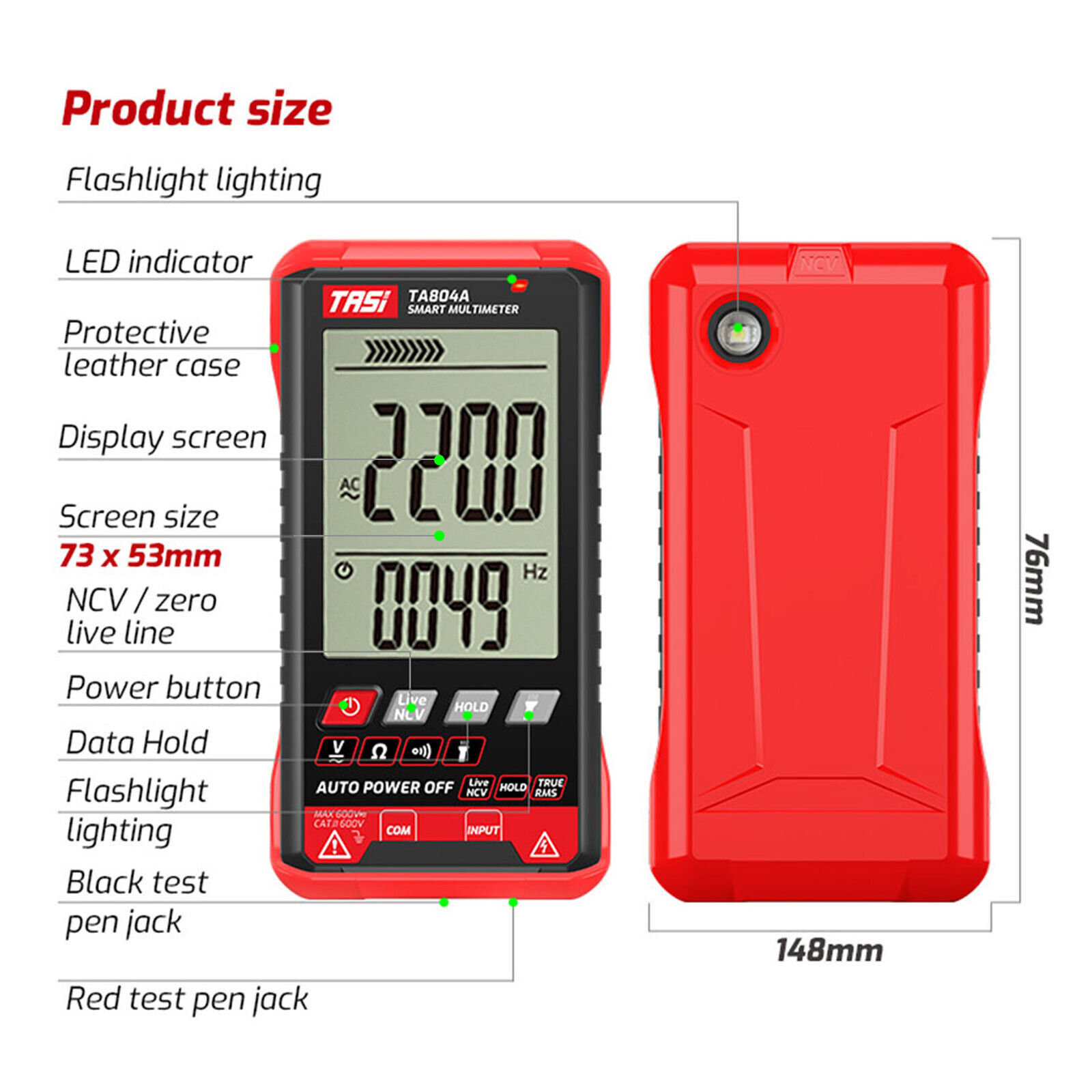 Multimeter Ohmmeter Voltmeter Digital Display Auto Range Test Volt Tester AC DC