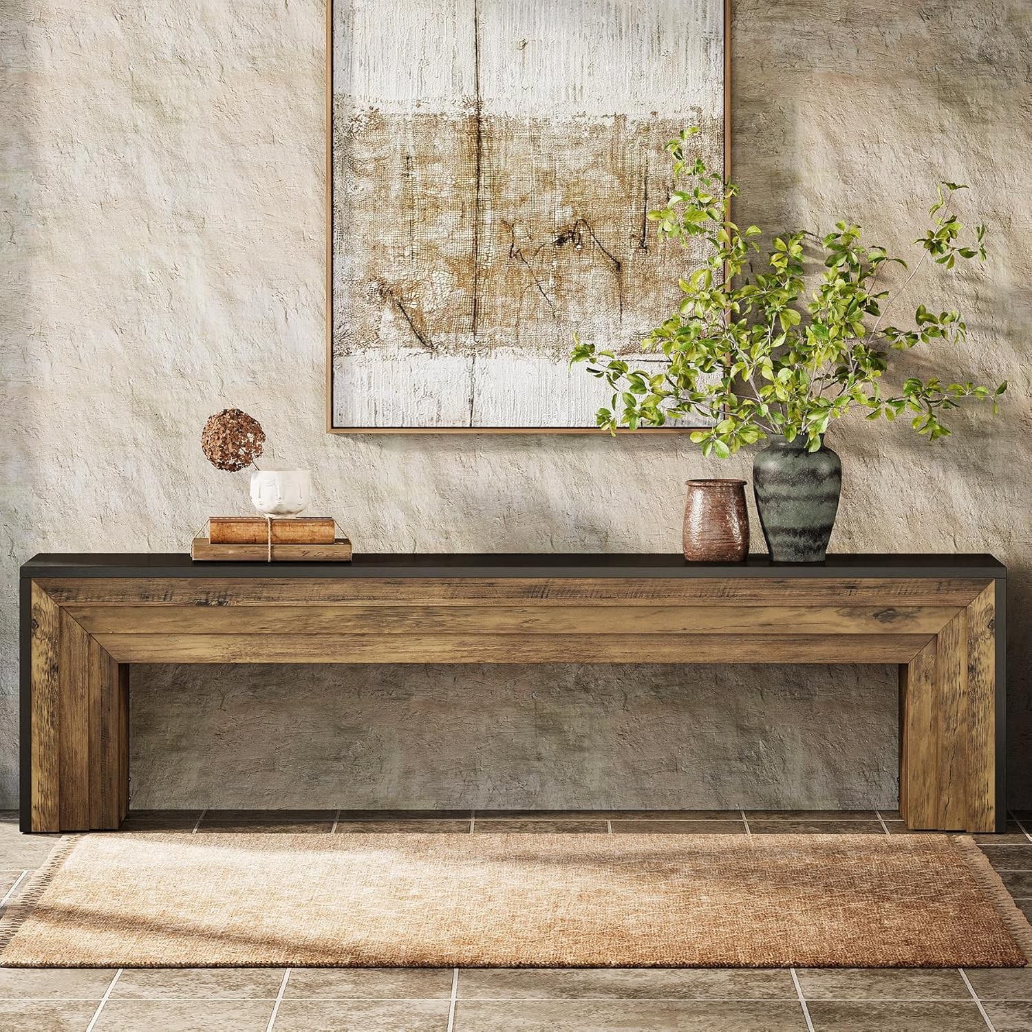 71" Modern Entryway Bench Farmhouse Wooden Shoe Bench Indoor Seating for Hallway