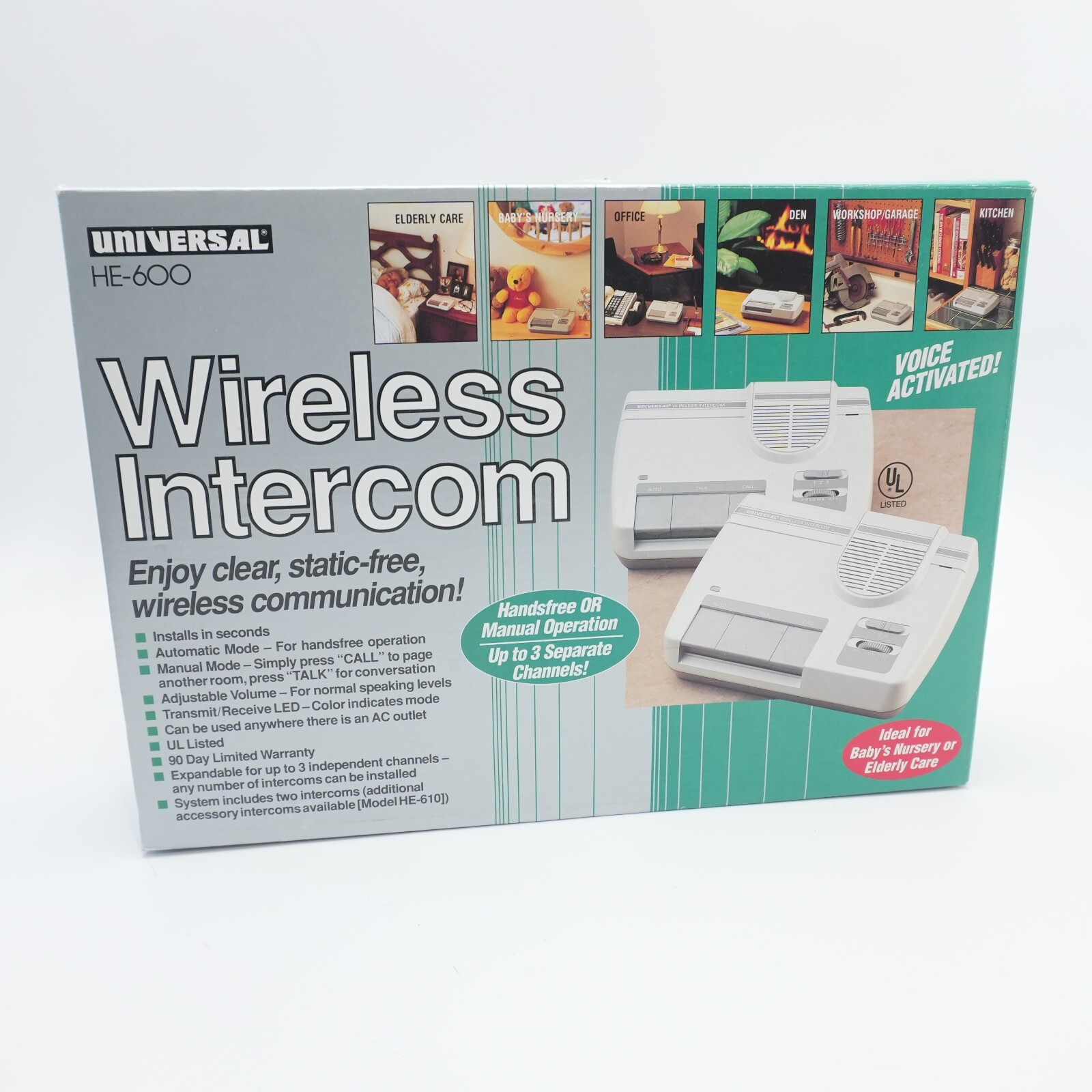 New UNIVERSAL MODEL HE-600 Wireless Intercom Baby Monitor Elderly Child Set of 2