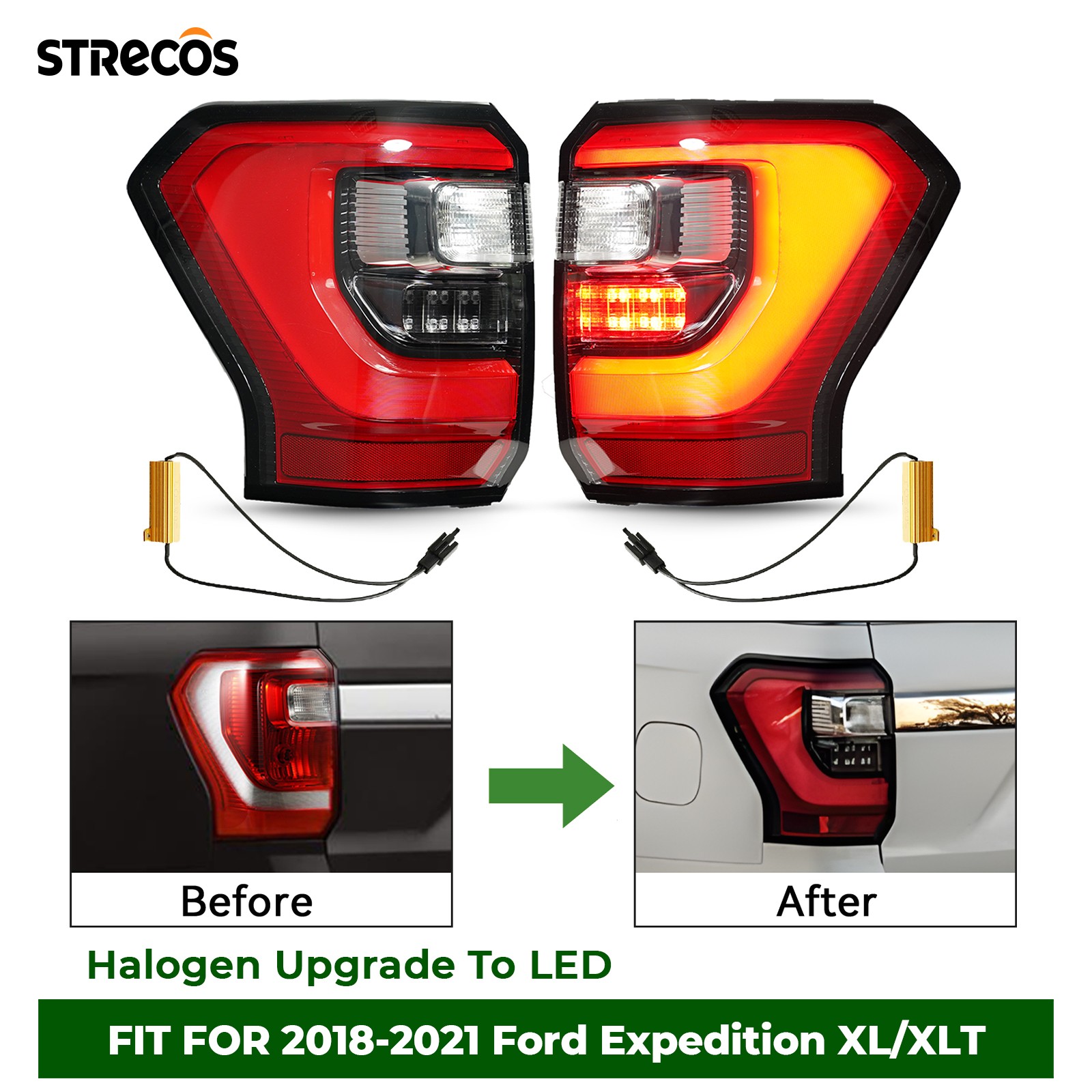 For 2018-2021 Ford Expedition Halogen Upgrade to LED Tail Lights Pair Left+Right