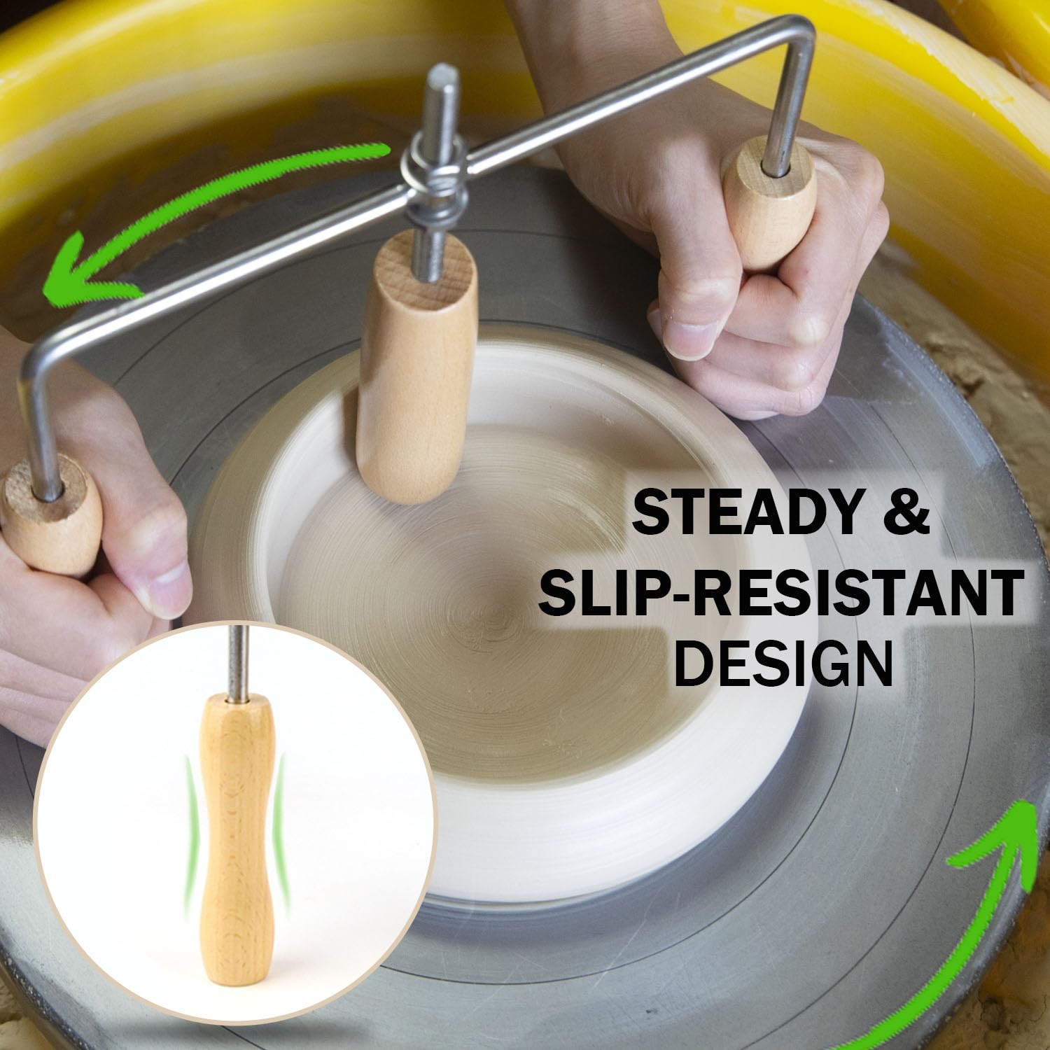 Adjustable Depth Ceramic Pot Cup Opener Wood Flat Bottom Tool 1 PCS