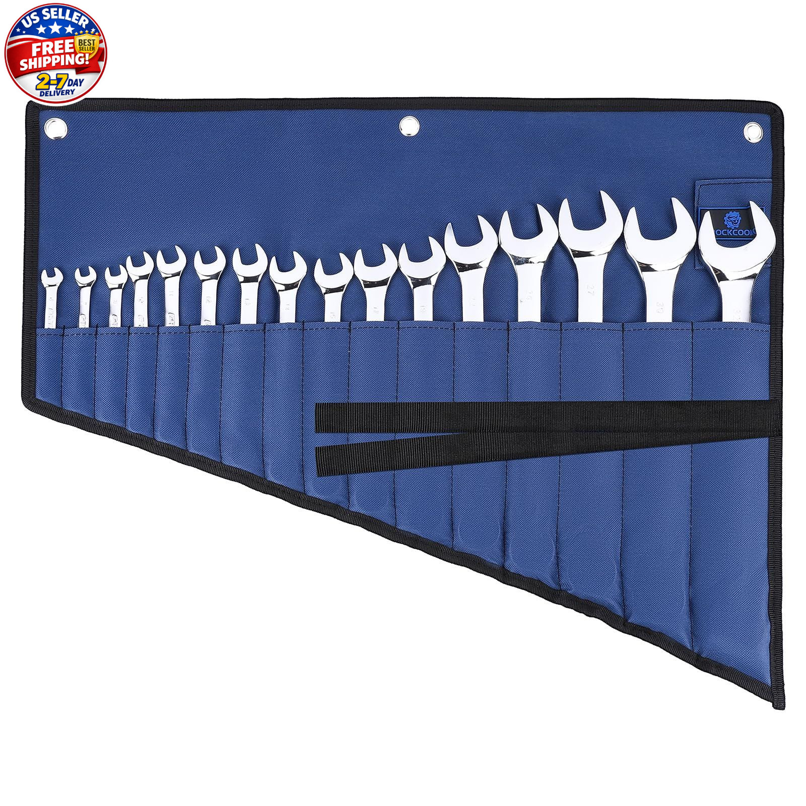 ROCKCOON 16 Pockets Tool Roll Wrench 26 x 17.7 x 10.8 inches, Blue